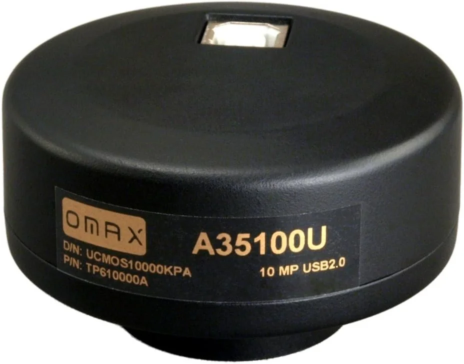 دوربین میکروسکوپ دیجیتال USB با کیفیت 10 مگاپیکسل OMAX به همراه نرم‌افزار پیشرفته و اسلاید کالیبراسیون (سازگار با ویندوز 8 و 10، مک او اس ایکس، لینوکس) 10 مگاپیکسل