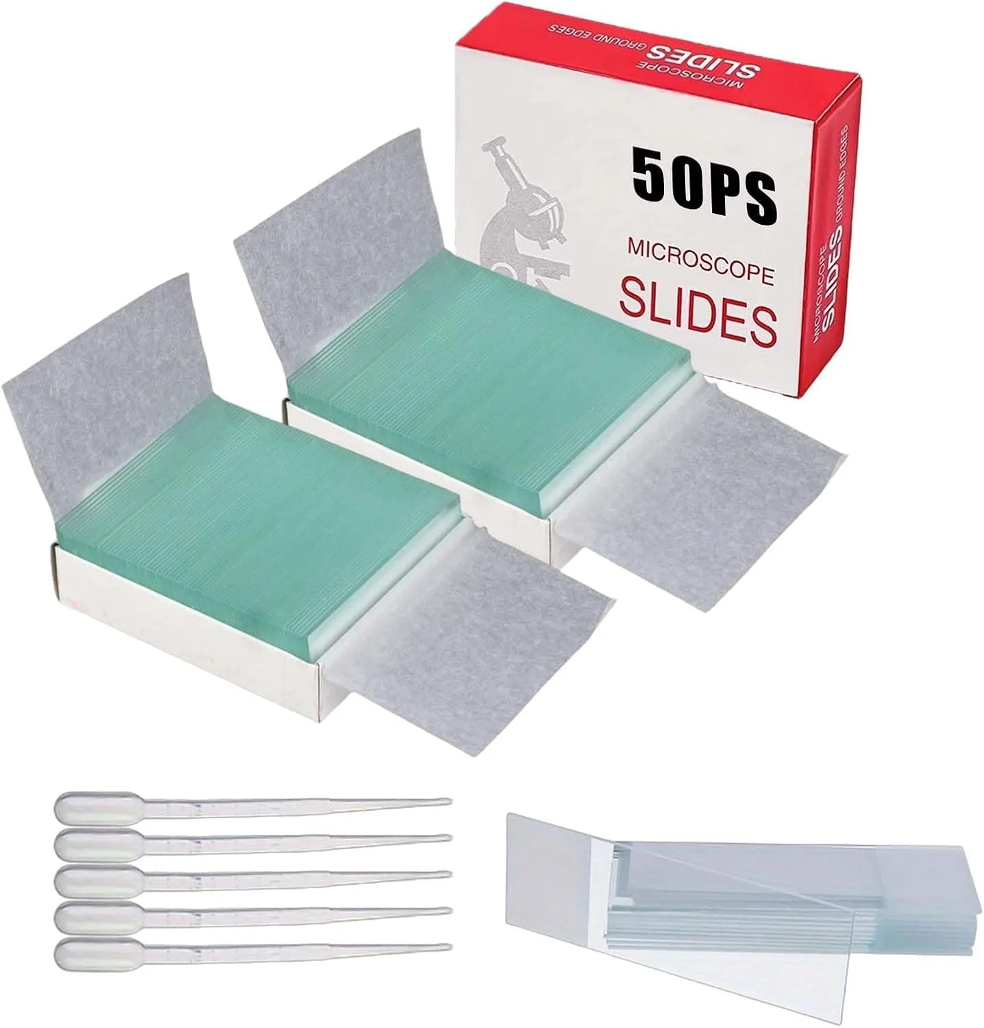 بسته 100 عددی اسلاید میکروسکوپ، اسلایدهای شیشه ای آماده، اسلایدهای میکروسکوپ، لوازم جانبی میکروسکوپ، اسلایدهای میکروسکوپ از پیش تمیز شده، اسلایدهای میکروسکوپ، اسلایدهای میکروسکوپ به همراه 5 قطره چکان
