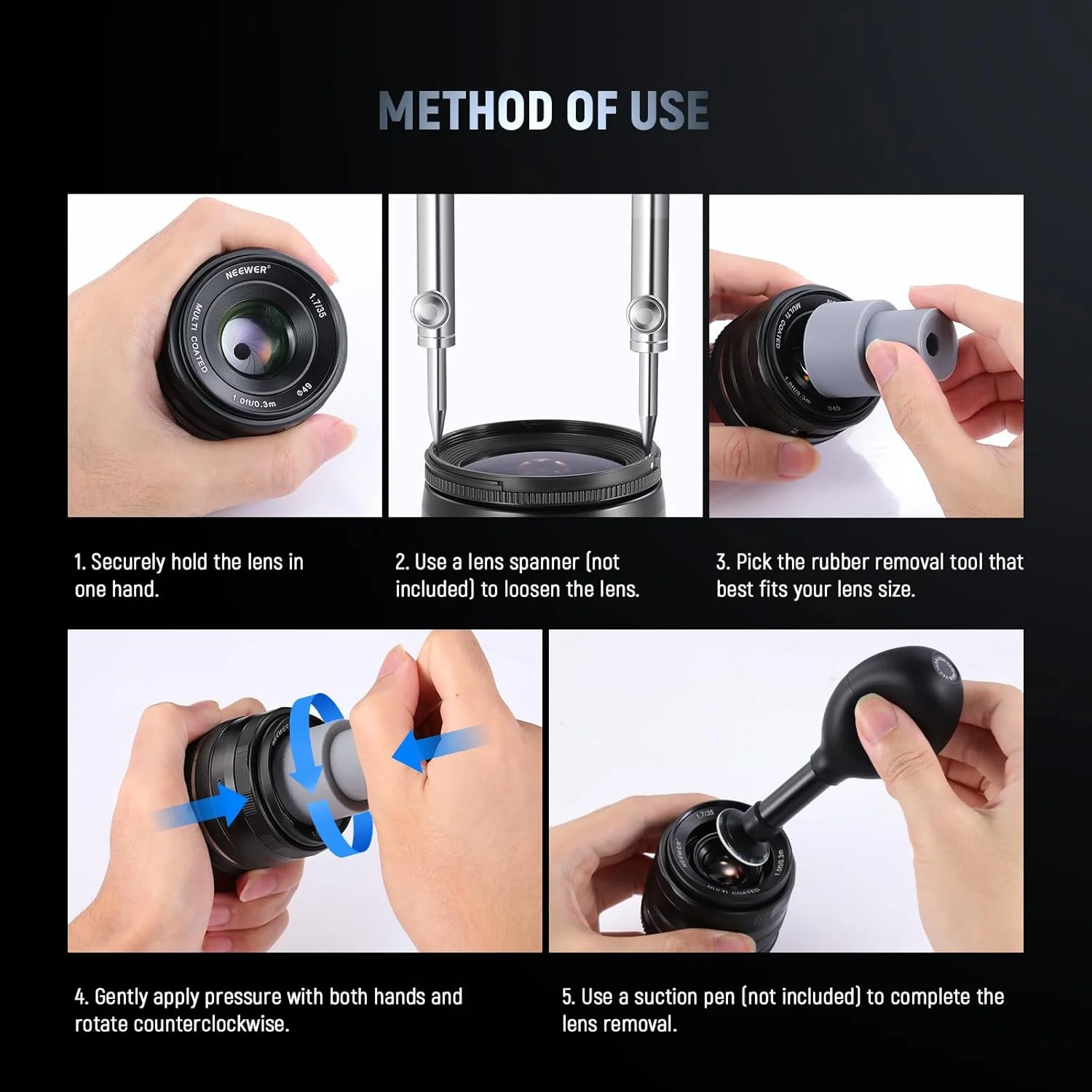 مجموعه ابزار تعمیر لنز دوربین DSLR نیور، 9 عدد حلقه جداکننده لنز، ابزار کالیبراسیون لنز دوربین فیلمبرداری 8-85 میلی متر، مجموعه آچار اصطکاکی لنز، باز کننده لنز، HW-37