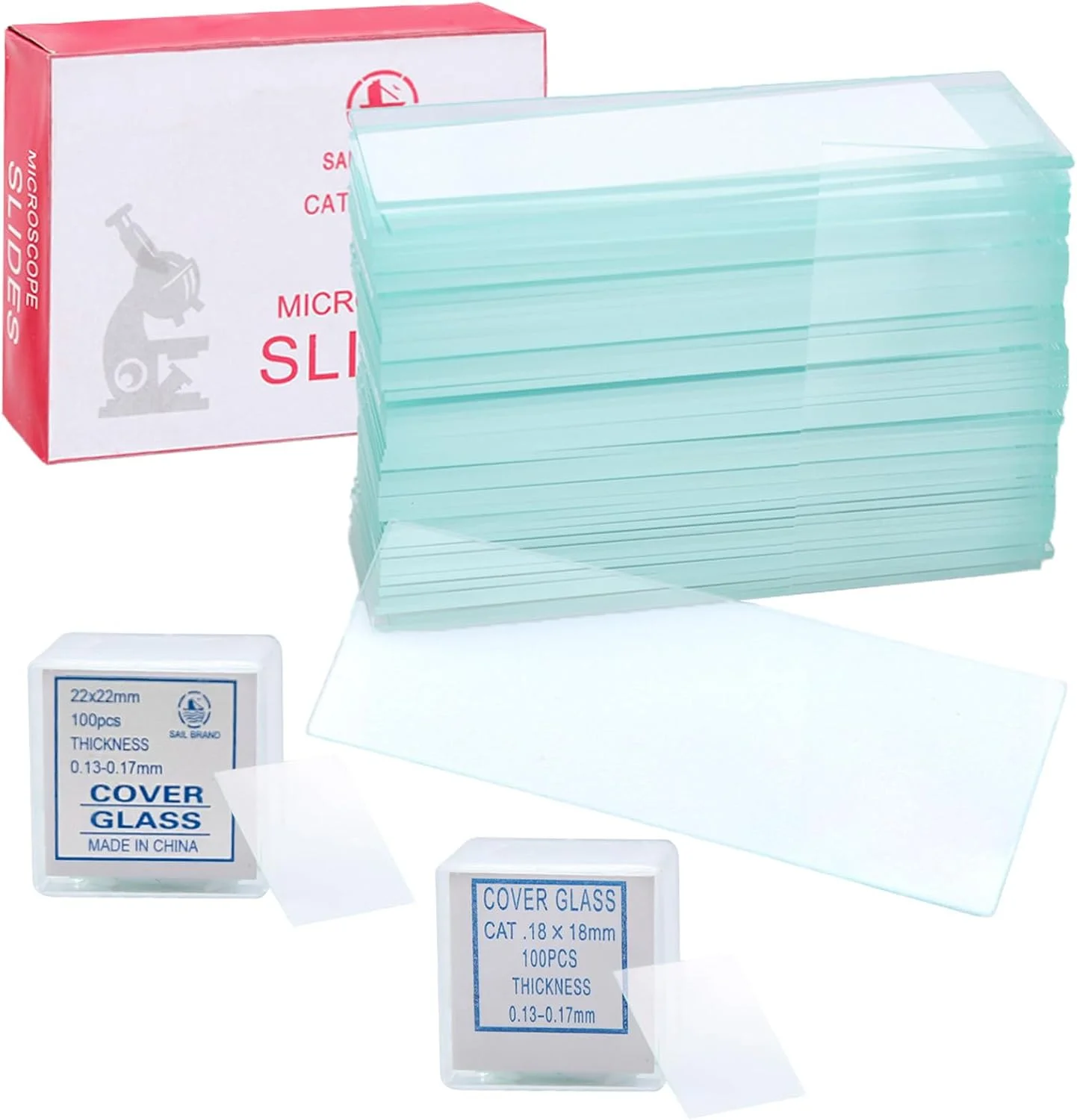 لام شیشه ای میکروسکوپ 76.2 x 25.4 میلی متر، لام و لامل، لامل و لام، لام میکروسکوپ، با 200 عدد لامل 18 x 18 میلی متر و 22 x 22 میلی متر (شفاف)