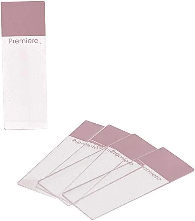 اسلاید میکروسکوپ، صورتی، انتهای رنگی، لبه های پخ دار، 2 جعبه 72 عددی (144 عدد)