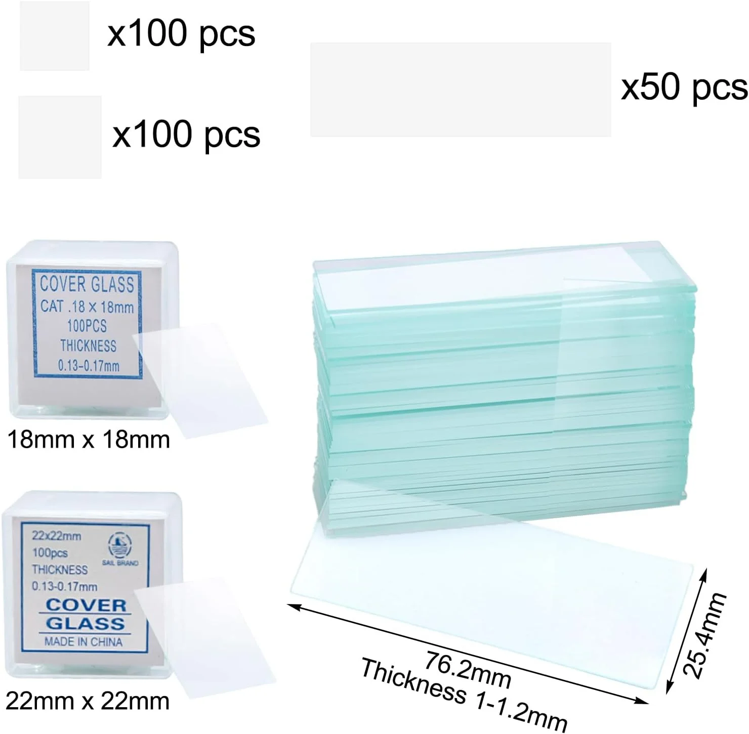 لام شیشه ای میکروسکوپ 76.2 x 25.4 میلی متر، لام و لامل، لامل و لام، لام میکروسکوپ، با 200 عدد لامل 18 x 18 میلی متر و 22 x 22 میلی متر (شفاف)