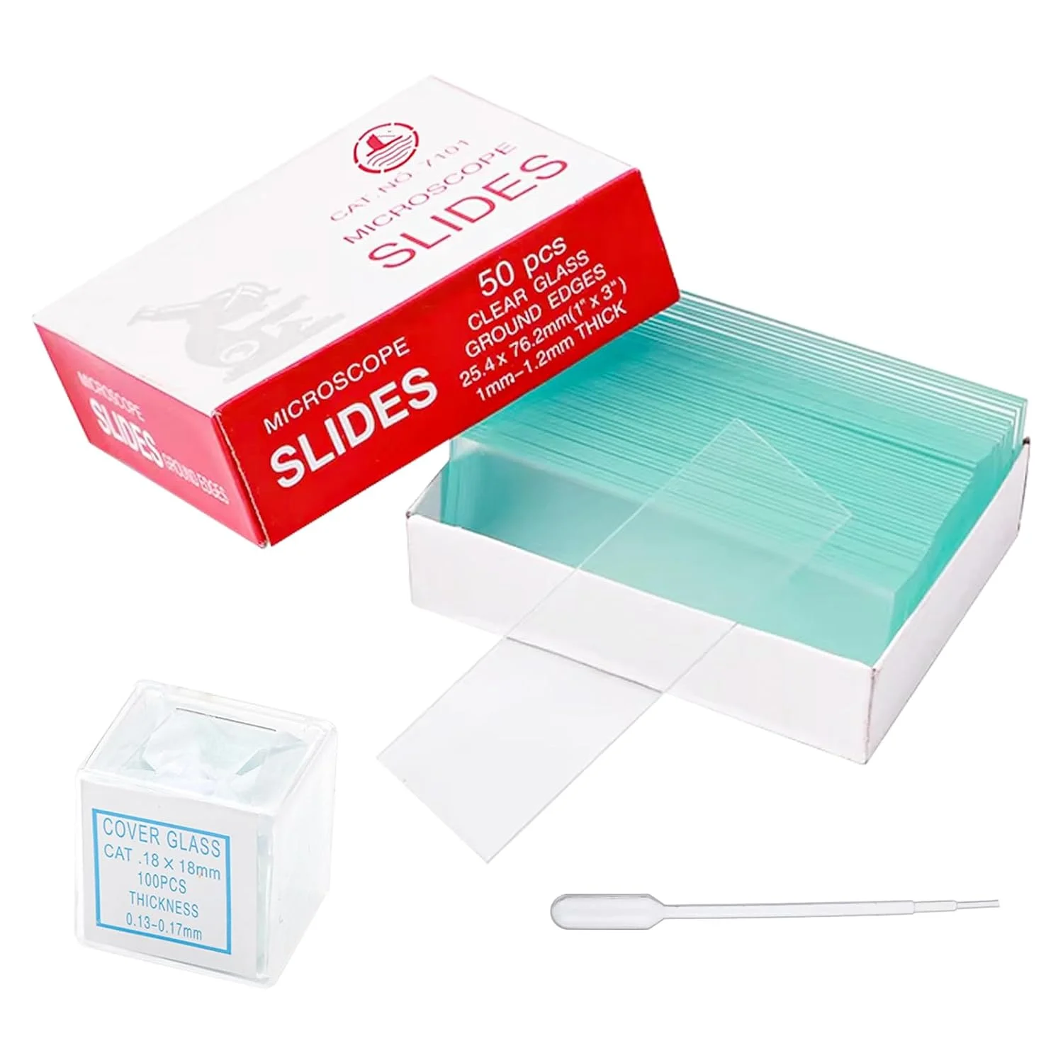 لام شیشه ای میکروسکوپ 76 x 26 میلی متر و 100 عدد لامل 18 x 18 میلی متر به همراه قطره چکان، لوازم جانبی میکروسکوپ برای مطالعه علوم زیست شناسی آزمایشگاهی، بسته 50 عددی