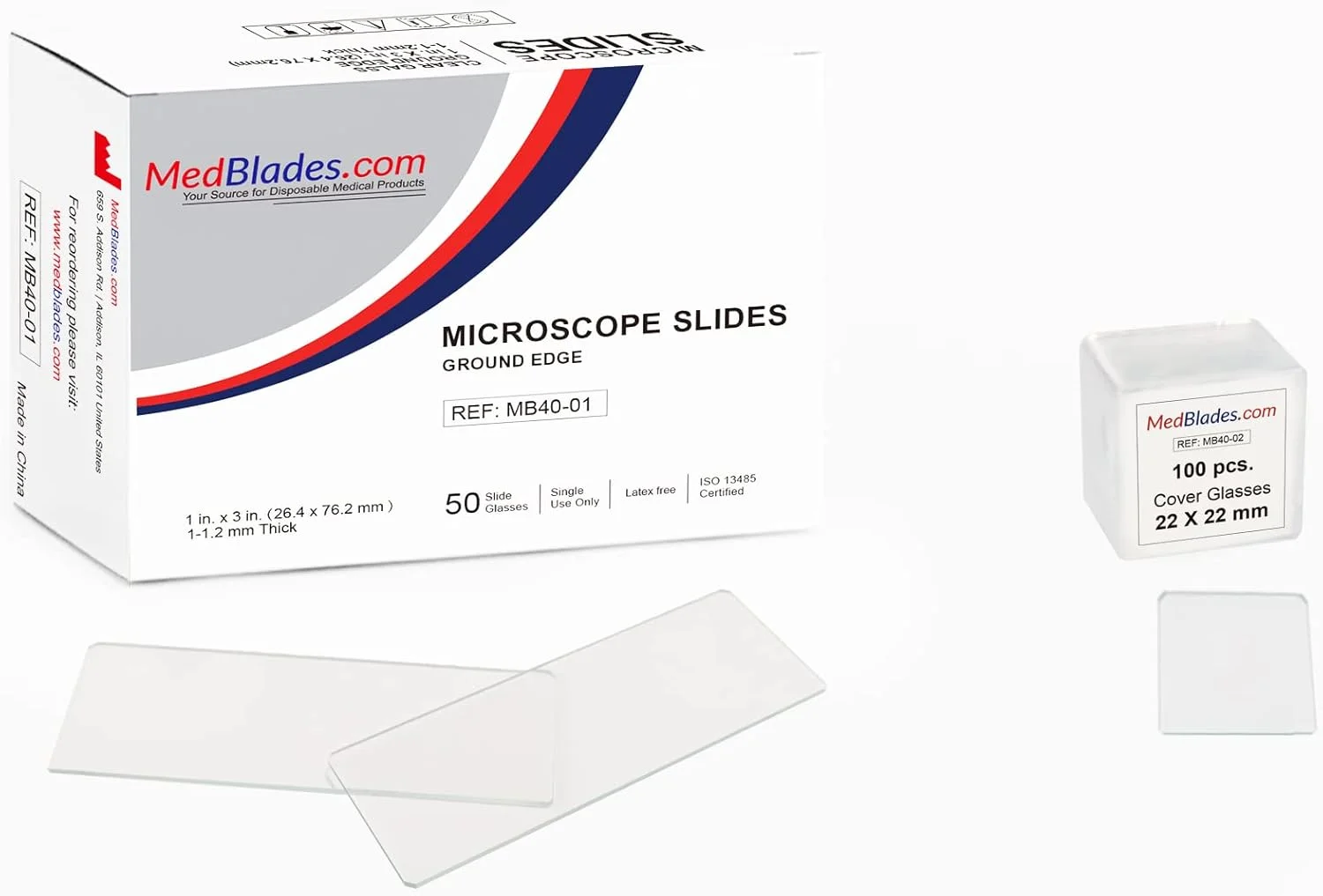 جعبه ۵۰ عدد اسلاید میکروسکوپ تمیز و خالی با لبه های سنگ خورده به همراه جعبه ۱۰۰ عدد لامل شیشه ای مربع تمیز برای آزمایشگاه زیست شناسی آسیب شناسی
