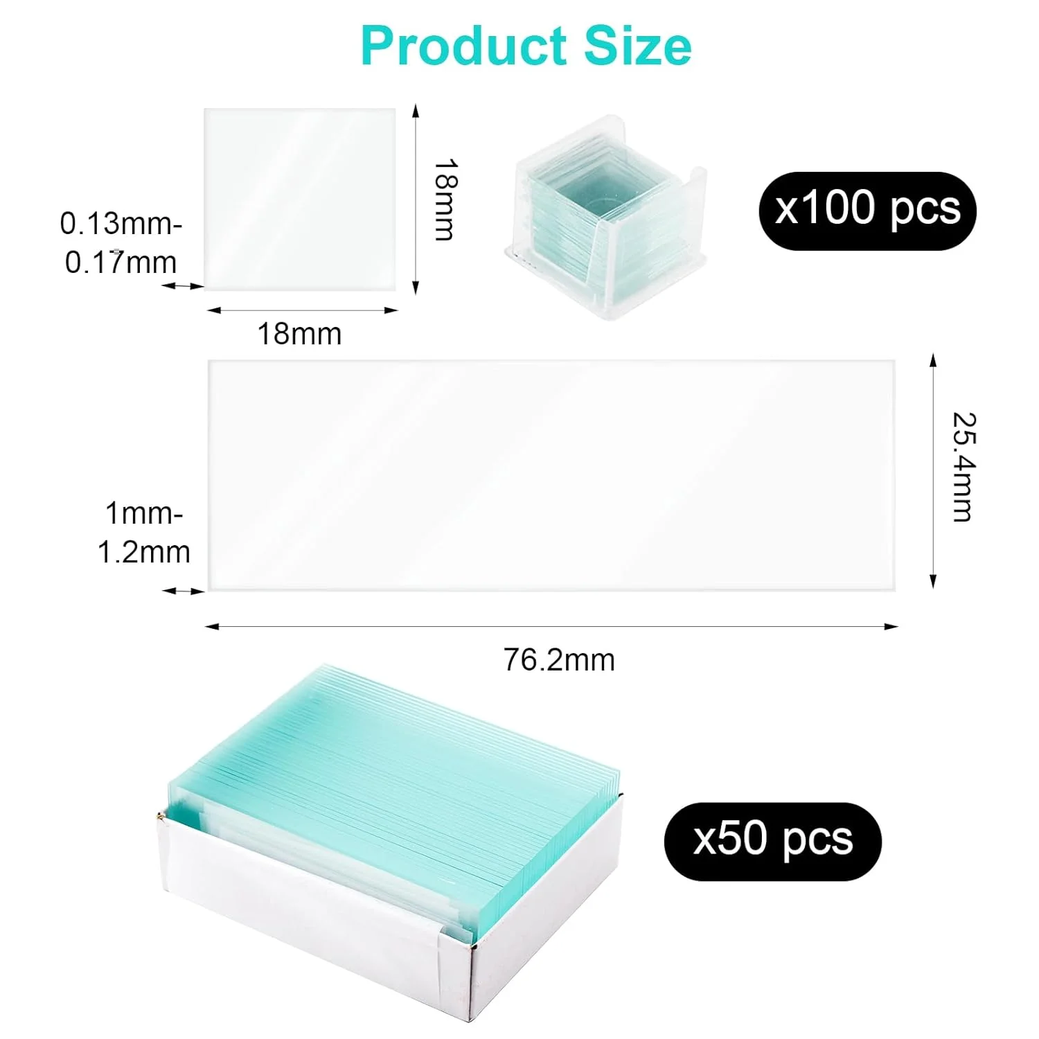 لام شیشه ای میکروسکوپ 76 x 26 میلی متر و 100 عدد لامل 18 x 18 میلی متر به همراه قطره چکان، لوازم جانبی میکروسکوپ برای مطالعه علوم زیست شناسی آزمایشگاهی، بسته 50 عددی