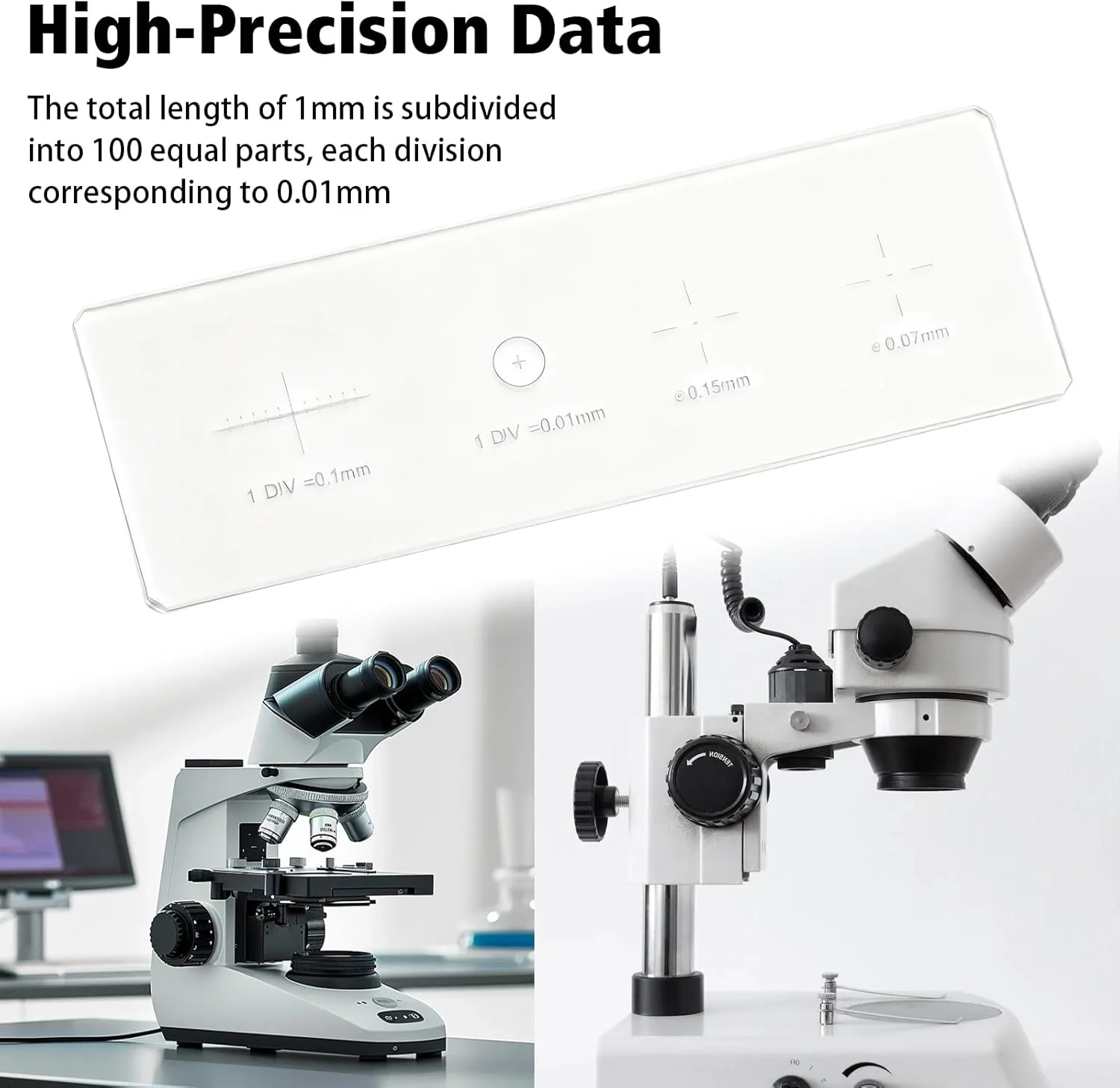 اسلاید میکرومتر میکروسکوپ، میکرومتر شیئی میکروسکوپ با دقت 0.01 میلی متر، میکرومتر شیشه ای شفاف