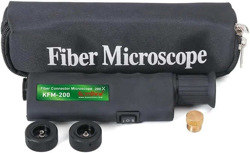 کیت بازرسی و تمیزکاری کانکتور فیبر نوری Komshine KCI-6E به همراه میکروسکوپ بازرسی فیبر نوری KIS-200 + تمیز کننده های کانکتور فیبر