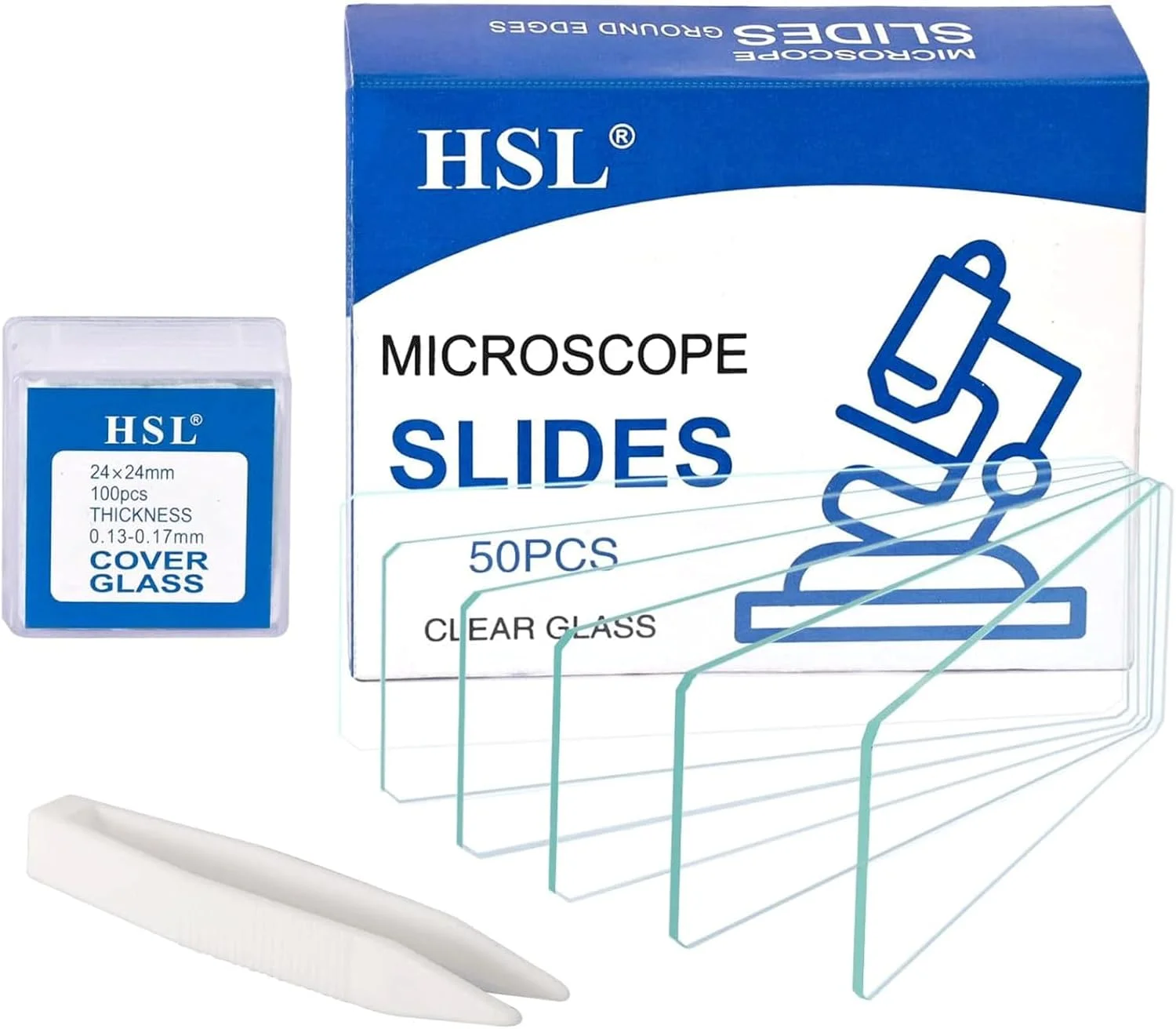 اسلاید و کاور میکروسکوپ HSL، شیشه کاور مربعی 24x24 میلی‌متری 100 عددی و 50 عدد اسلاید شیشه‌ای لبه‌دار برای میکروسکوپ‌های تک‌چشمی، دوچشمی و سه‌چشمی، مناسب آزمایشگاه، روکش اسلاید و مناسب کودکان و بزرگسالان.