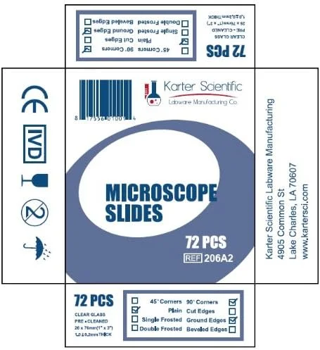 اسلایدهای میکروسکوپ Karter Scientific 206A2، لبه های سنگ خورده، ساده، گوشه های 90 درجه، 3x1 (بسته 72 عددی) توسط Karter Scientific