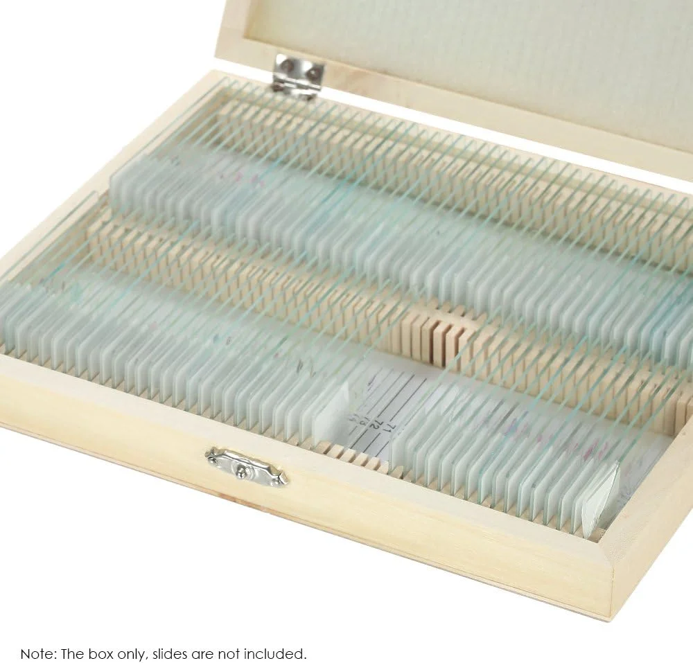 جعبه چوبی نگهداری اسلاید Irfora با 100 جایگاه و برگه فهرست محتویات برای اسلایدهای میکروسکوپ آماده