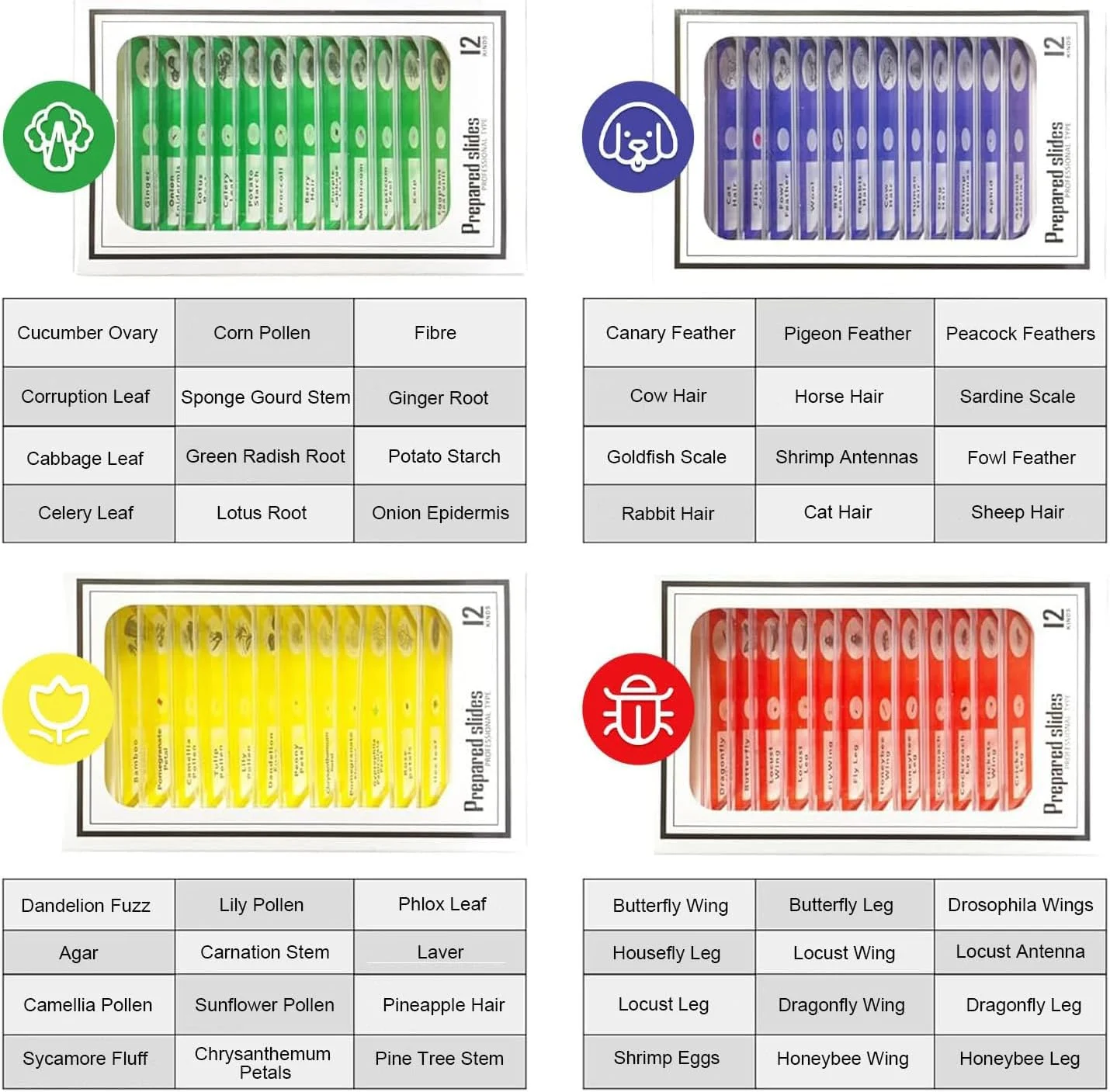اسلایدهای میکروسکوپ آماده Jiusion، 48 عدد، نمونه حیوانات، حشرات، گیاهان، گل ها، نمونه بیولوژیکی، اسلاید میکروسکوپ استریو برای کودکان، دانش آموزان، آموزش روشنگری