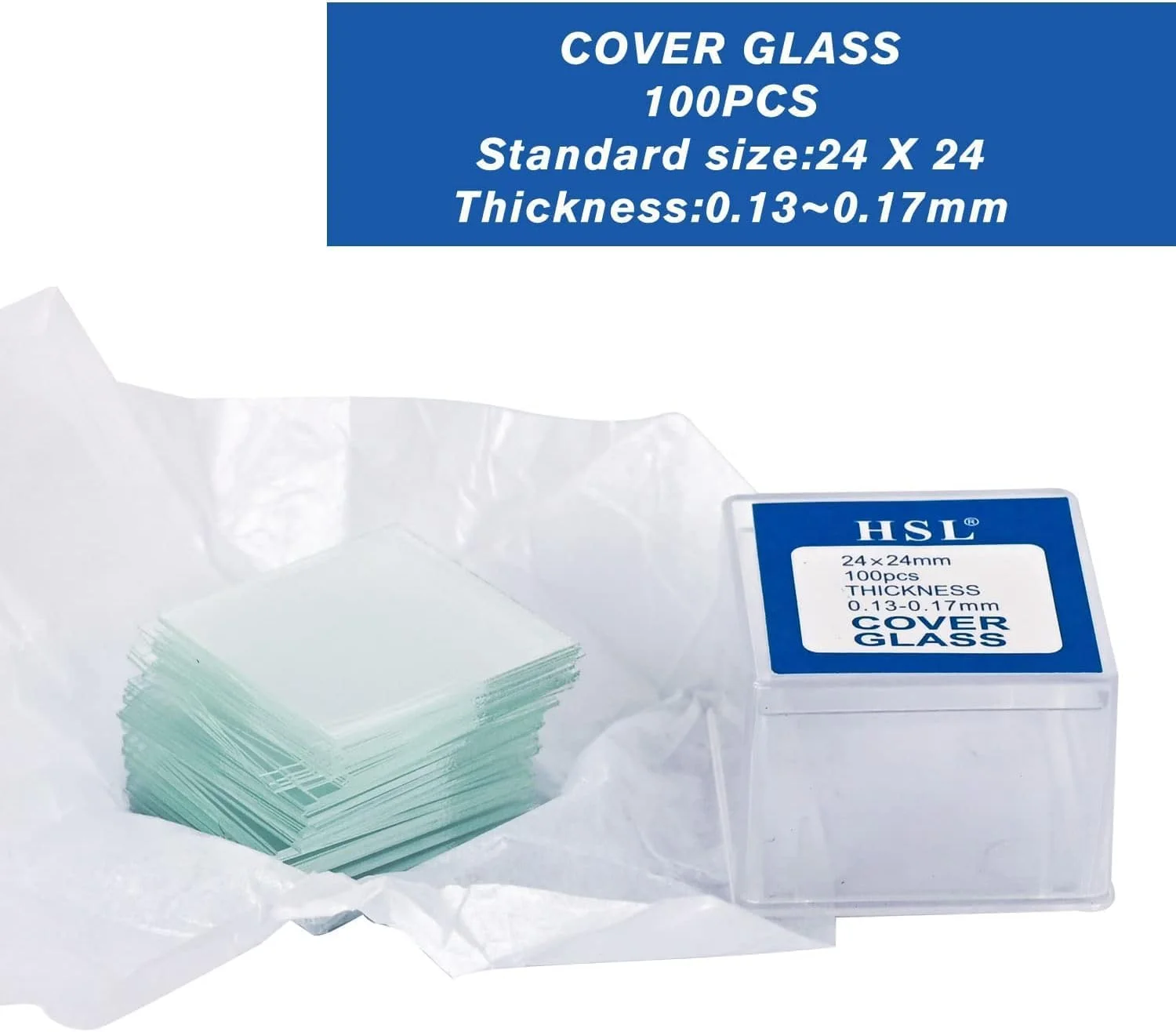 اسلاید و کاور میکروسکوپ HSL، شیشه کاور مربعی 24x24 میلی‌متری 100 عددی و 50 عدد اسلاید شیشه‌ای لبه‌دار برای میکروسکوپ‌های تک‌چشمی، دوچشمی و سه‌چشمی، مناسب آزمایشگاه، روکش اسلاید و مناسب کودکان و بزرگسالان.