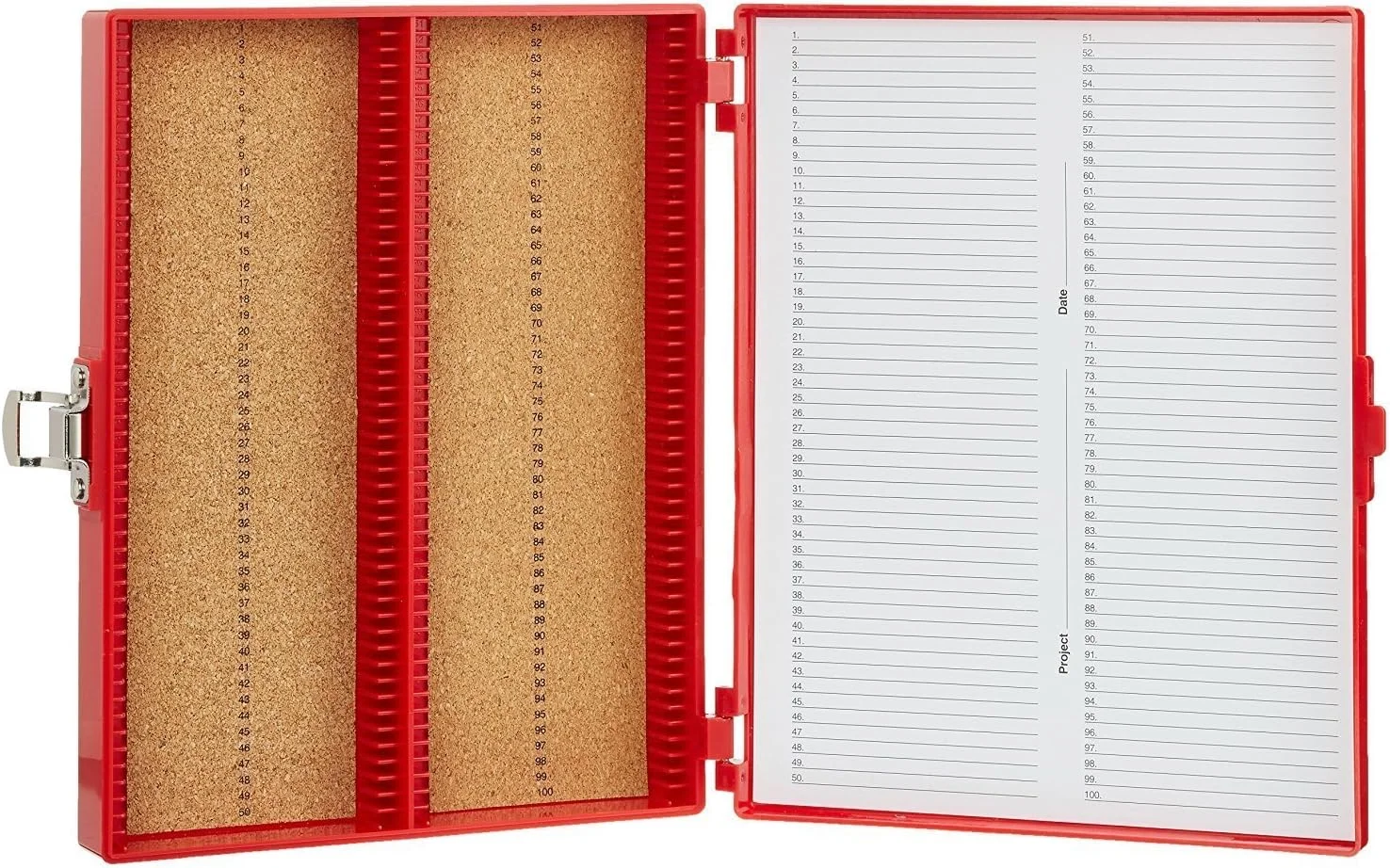 جعبه اسلاید 100 خانه ای با روکش چوب پنبه و قفل نیکلی Heathrow Scientific HS15994C، ابعاد 208x175x34 میلی متر، ABS، چوب پنبه، قرمز