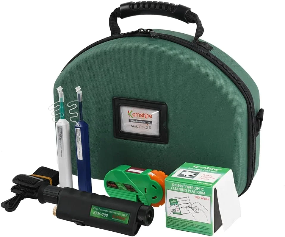 کیت بازرسی و تمیزکاری کانکتور فیبر نوری Komshine KCI-6E به همراه میکروسکوپ بازرسی فیبر نوری KIS-200 + تمیز کننده های کانکتور فیبر