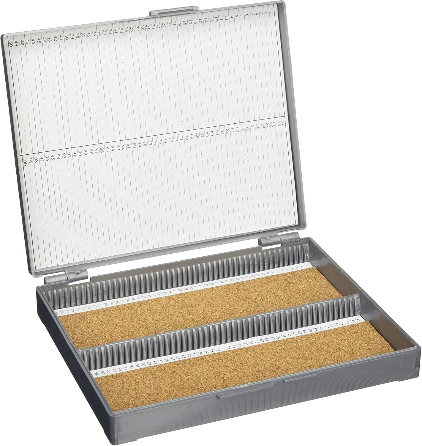 جعبه نگهداری اسلاید گلوب ساینتیفیک مدل 513079A، پلاستیک ABS با پوشش چوب پنبه، مناسب برای 100 اسلاید، خاکستری