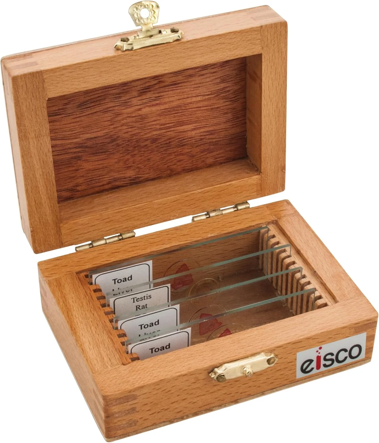 جعبه چوبی اسلاید Eisco برای 12 اسلاید با قفل، مناسب برای اسلایدهای 75x25 میلی‌متری