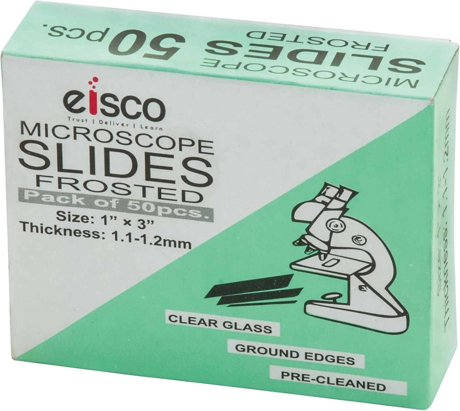 لام شیشه ای میکروسکوپ آزمایشگاهی Eisico Labs - انتهای مات - بسته 50 عددی، اندازه 75x25 میلی متر، ضخامت 1.1-1.2