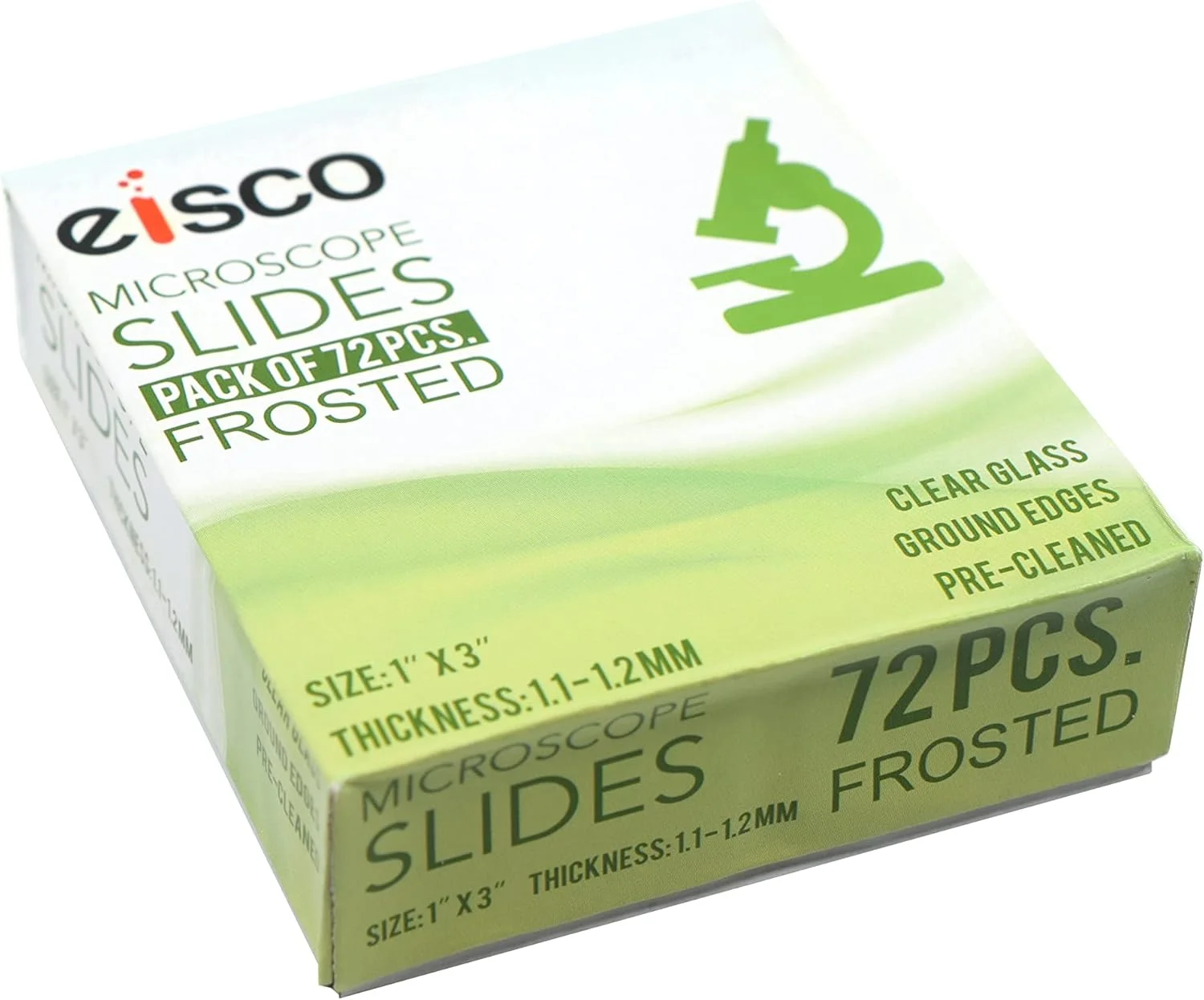 اسلایدهای شیشه ای میکروسکوپ Eisico، بسته 72 عددی - از قبل تمیز شده - لبه های سنگ خورده و صیقلی - انتهای مات - آزمایشگاه ها