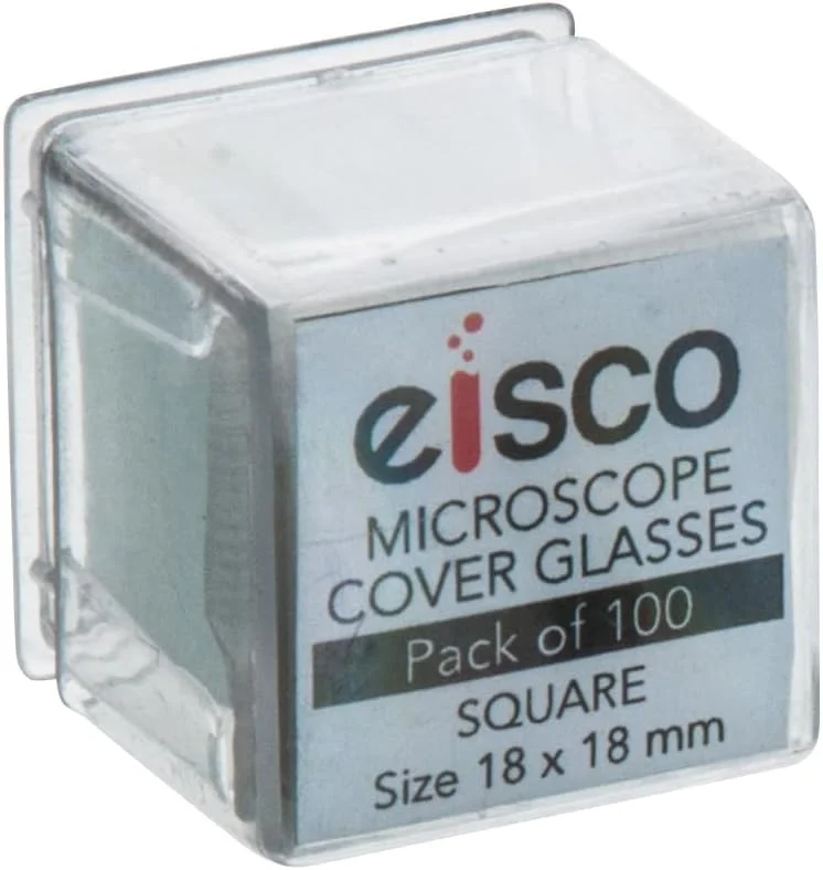 لامپ شیشه ای مربع میکروسکوپ آزمایشگاهی ایسکو، 18 × 18 میلی متر، بسته 100 عددی