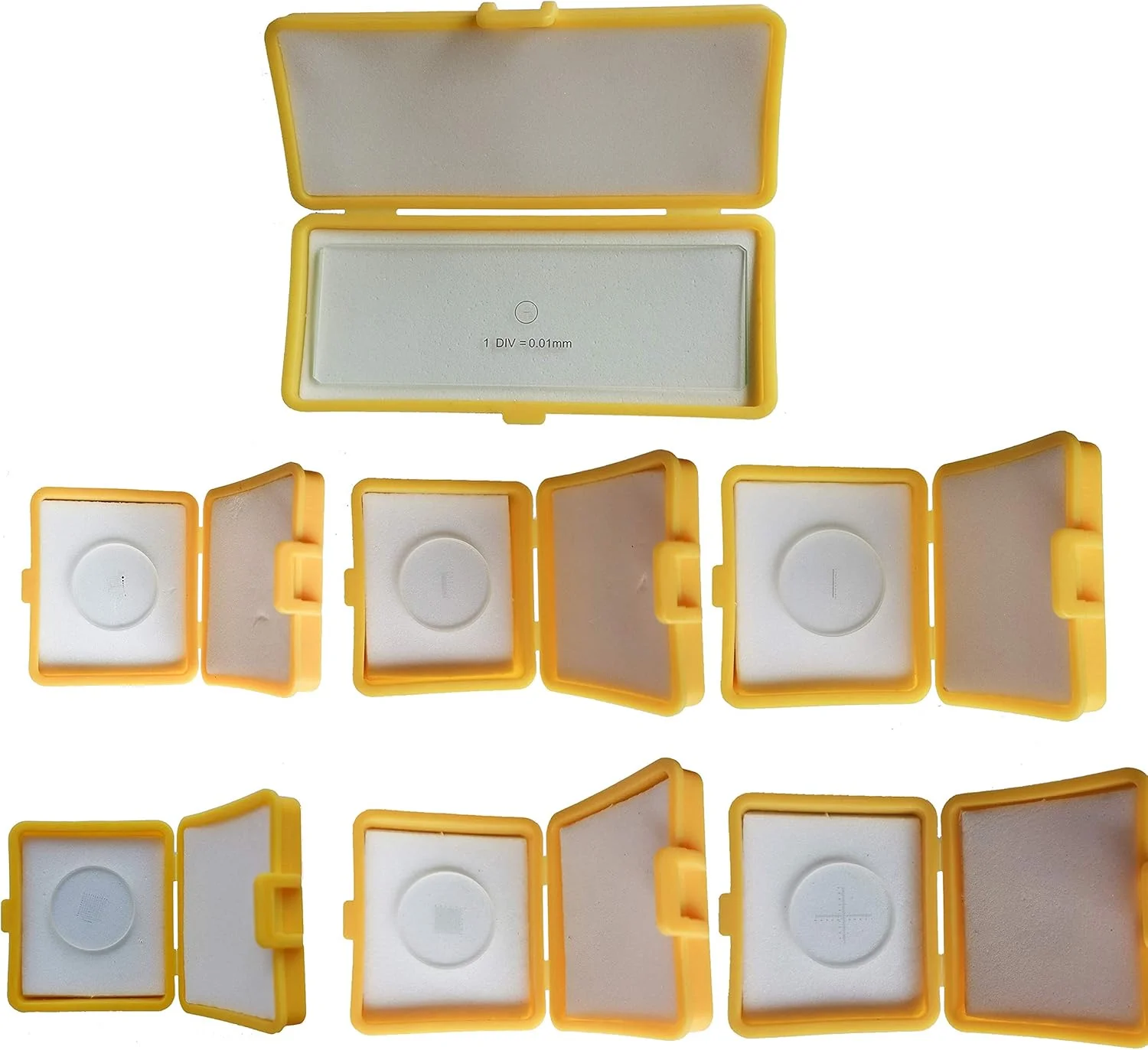 میکرومتر چشمی میکروسکوپ MUHWA، شبکه های اندازه گیری، میکرومتر چشمی شیشه ای، خط کش کالیبراسیون چشمی شامل 1 میکرومتر استیج و 6 میکرومتر چشمی