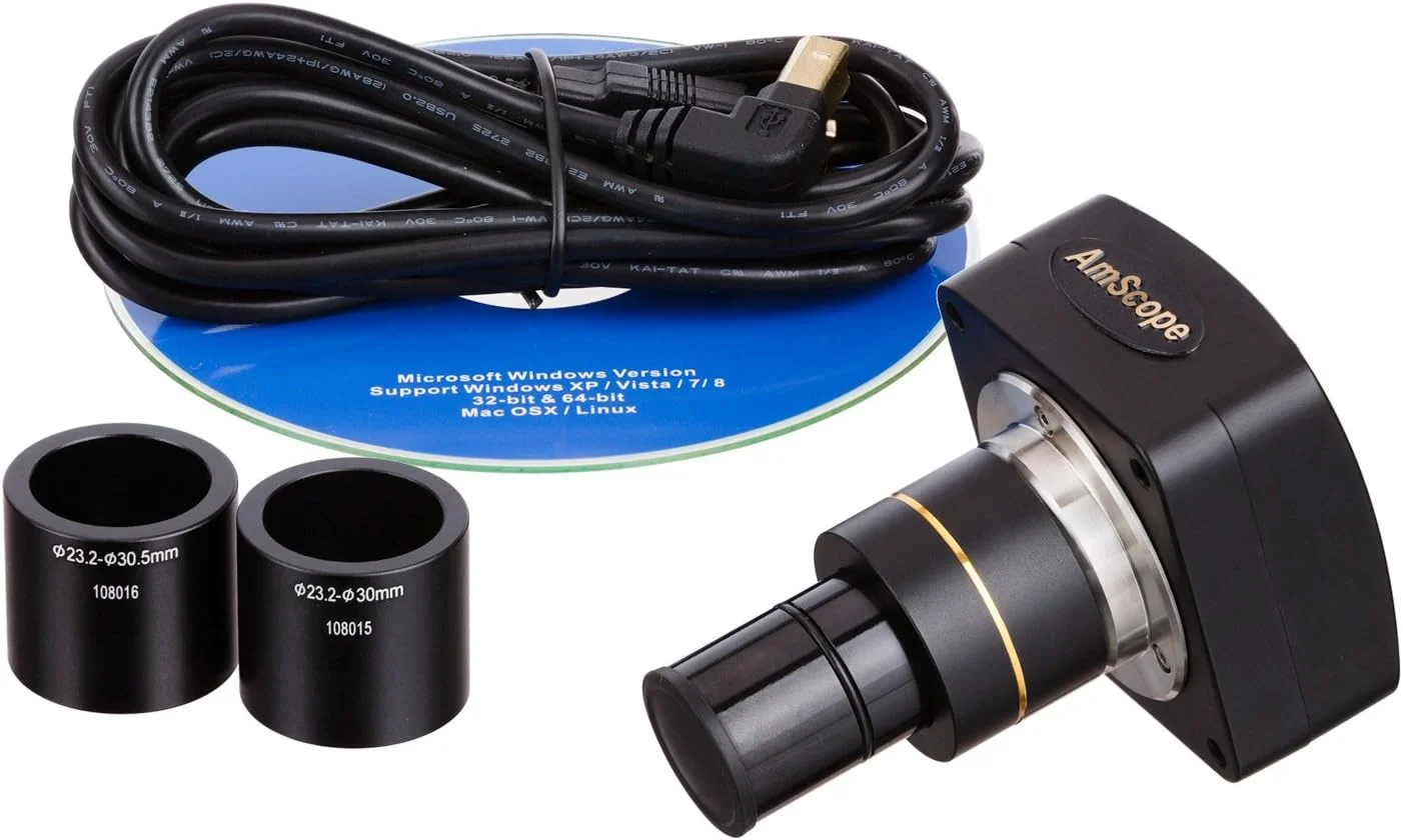 دوربین دیجیتال میکروسکوپ 10 مگاپیکسلی AmScope MU1000A برای تصاویر ثابت و زنده + نرم افزار ویرایش و اندازه گیری، سازگار با ویندوز XP/Vista/7/8/10، Mac OS X و لینوکس