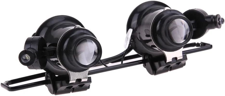 عینک ذره بینی دو چشمی با بزرگنمایی 20 برابر و چراغ LED برای تعمیرات عینک ذره بینی دو چشمی با بزرگنمایی 20 برابر و چراغ LED برای تعمیرات