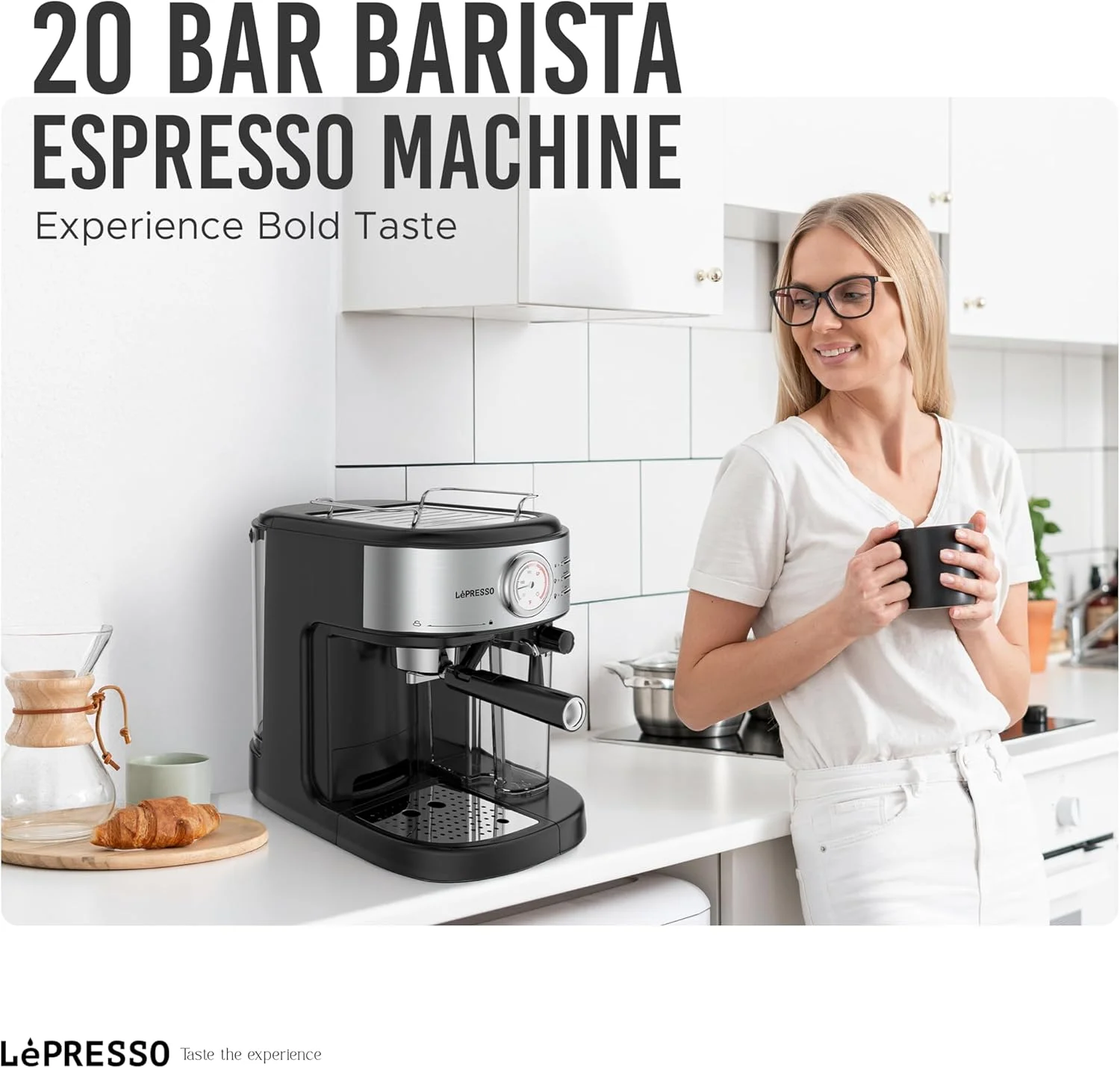 دستگاه قهوه ساز LePresso 20 بار، دستگاه اسپرسو ساز سازگار با کپسول NS و قهوه آسیاب شده، ظرفیت آب 1.7 لیتری، ظرفیت شیر 500 میلی لیتری، عملکرد کف شیر ساز، دستگاه اتوماتیک لاته و کاپوچینو ساز