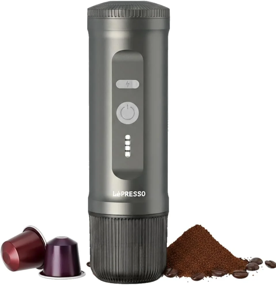 دستگاه مینی اسپرسوساز قابل حمل LePresso، خودگرم‌کن، دستگاه قهوه ساز سازگار با کپسول NS و قهوه آسیاب شده، 20 بار، توان 95 وات، دم کردن سریع، دستگاه قهوه ساز مسافرتی بی‌سیم برای خانه، ماشین و دفتر