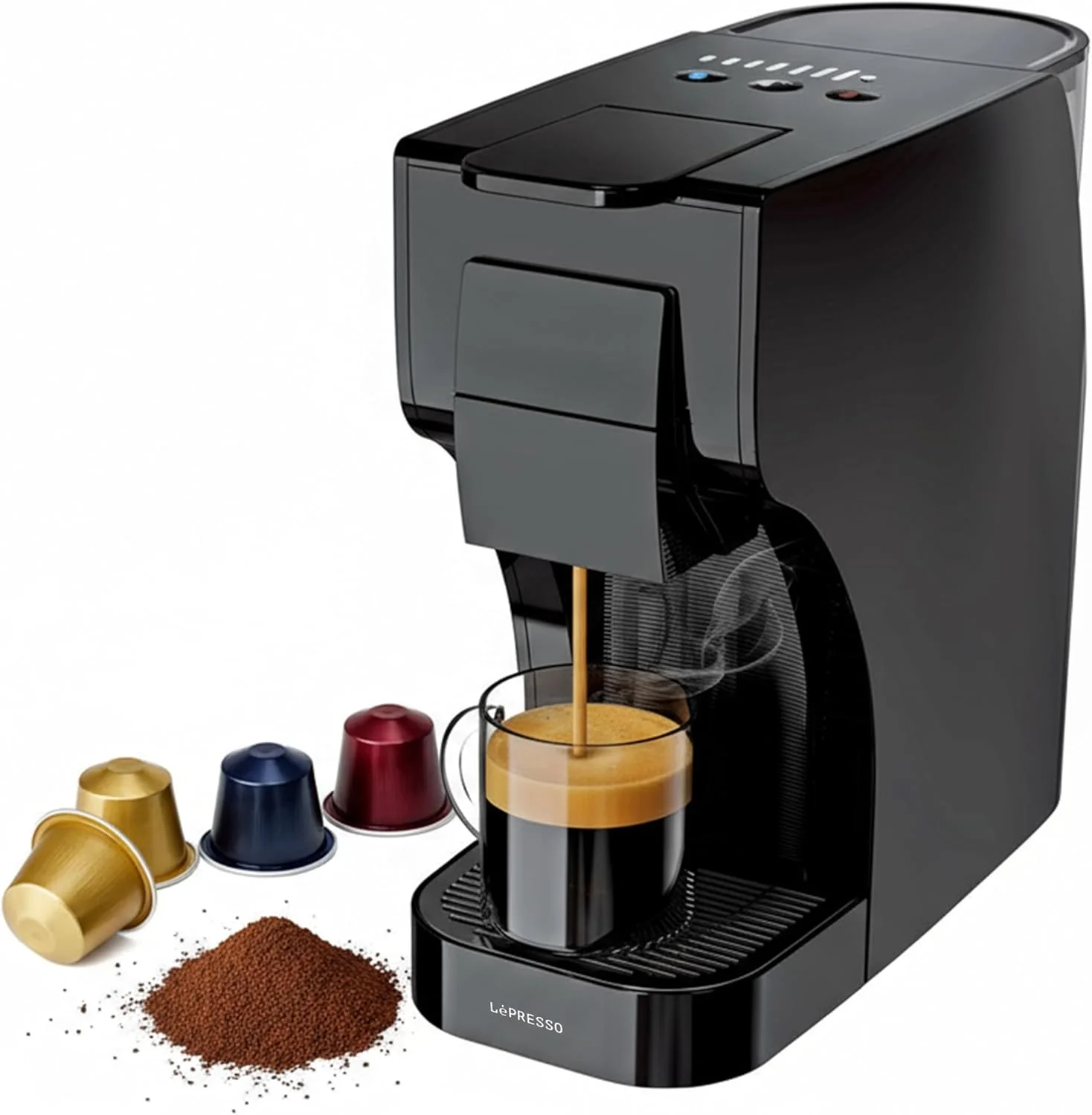 دستگاه قهوه ساز کپسولی LePresso، سازگار با کپسول های تک نفره NS و دستگاه اسپرسوساز قهوه پودری، توان 1350 وات، فشار 20 بار، مناسب برای خانه و محل کار، دارای ویژگی های ایمنی متعدد