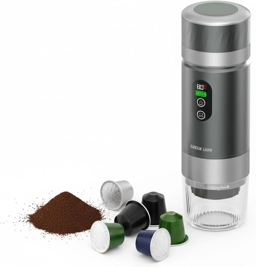 اسپرسوساز قابل حمل گرین لاین، سازگار با قهوه آسیاب شده و کپسول NS، اسپرسوساز خود گرم شونده، فشار 20 بار، مینی دستگاه قهوه ساز کپسولی با کیف حمل برای خانه/ماشین/دفتر/کمپینگ