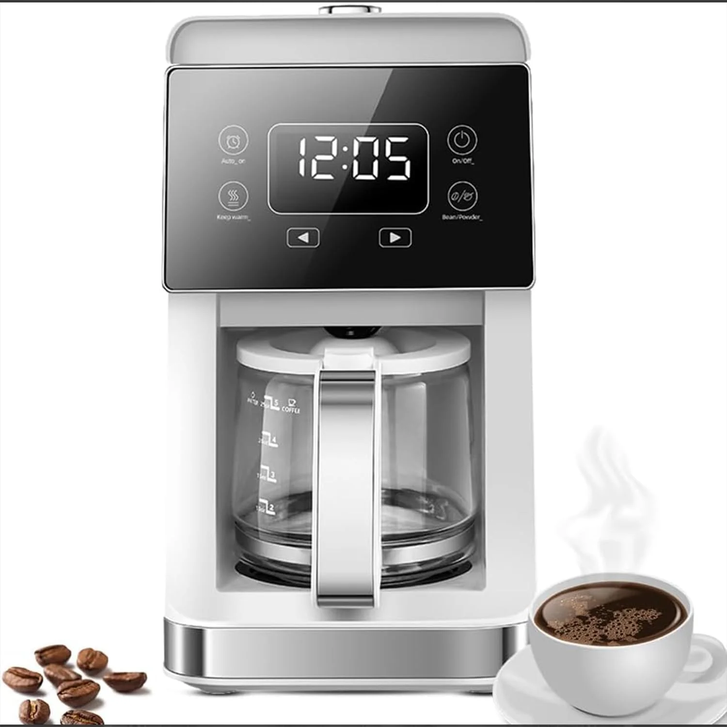 دستگاه قهوه ساز، قهوه ساز قطره ای 5-10 فنجان، دستگاه قهوه آمریکایی با آسیاب داخلی، مخزن آب 780 میلی لیتری، گرم نگهدارنده قهوه، مناسب برای آسیاب دانه قهوه/پودر و تهیه قهوه آمریکایی