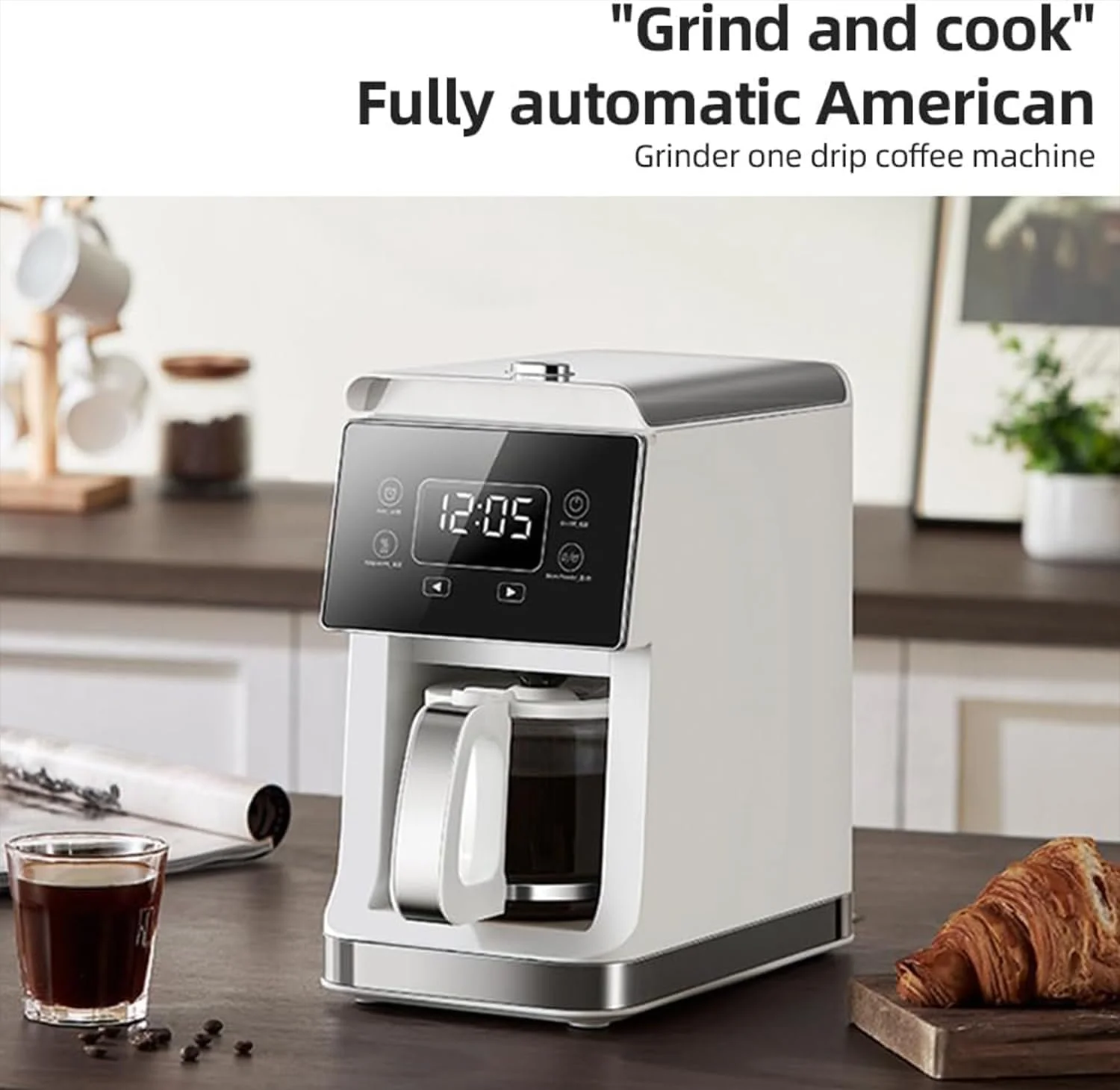 دستگاه قهوه ساز، قهوه ساز قطره ای 5-10 فنجان، دستگاه قهوه آمریکایی با آسیاب داخلی، مخزن آب 780 میلی لیتری، گرم نگهدارنده قهوه، مناسب برای آسیاب دانه قهوه/پودر و تهیه قهوه آمریکایی