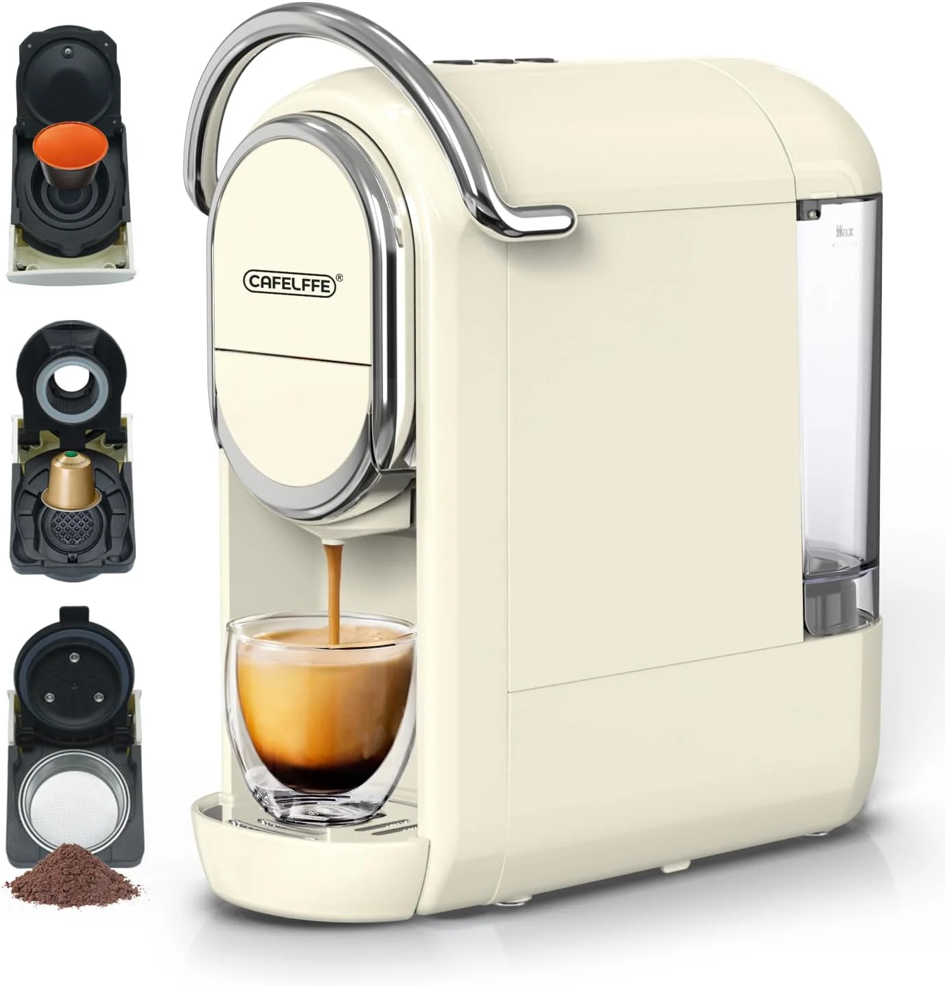 دستگاه قهوه ساز کپسولی CAFELFFE، پمپ فشار 19 بار، دستگاه قهوه ساز اتوماتیک، دستگاه اسپرسوساز قدرتمند 1450 واتی با دسته استیل ضد زنگ، برای 3 گزینه آداپتور