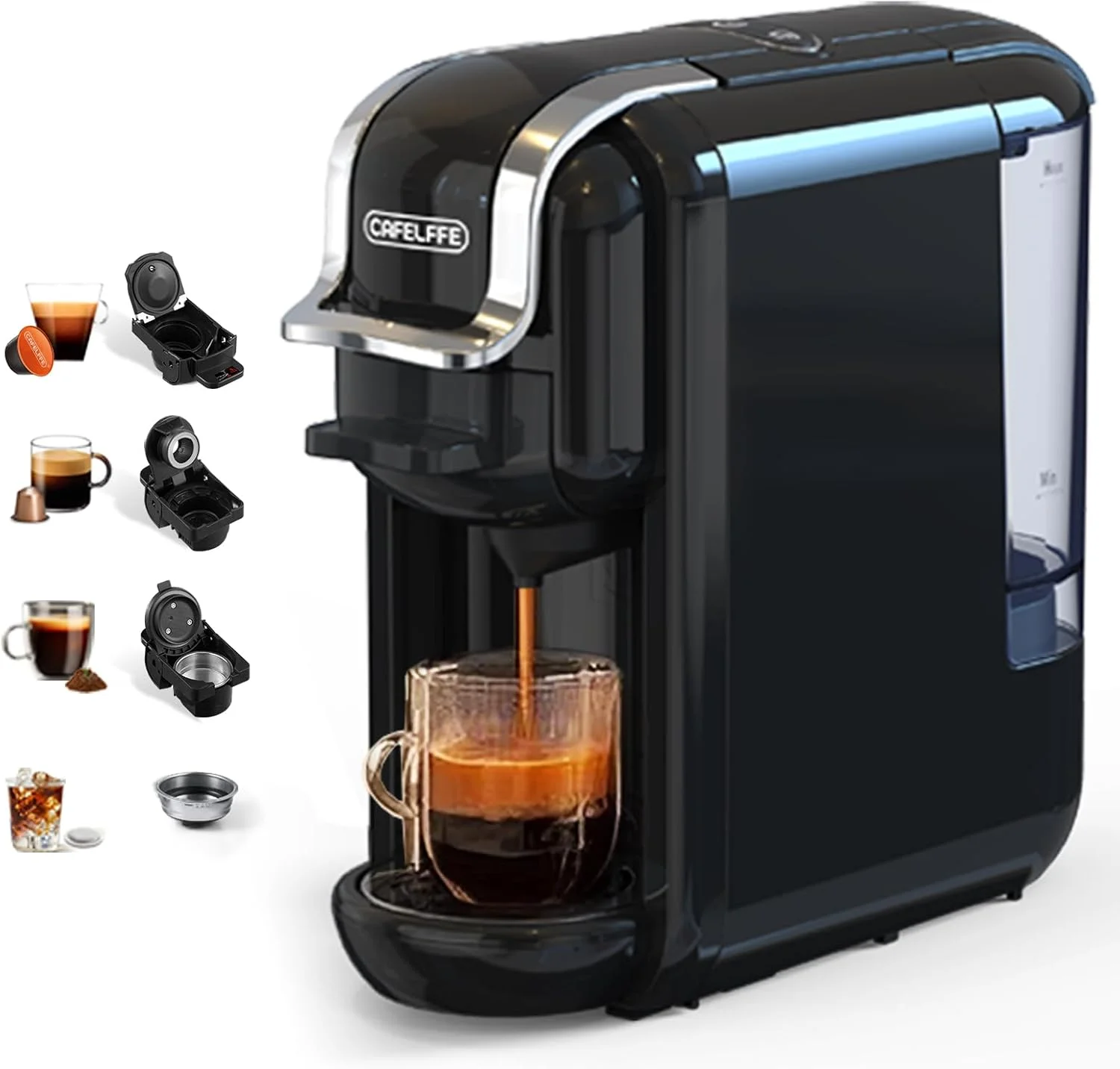 دستگاه قهوه ساز کپسولی کافلفه مدل MK-603، ۱۹ بار، ۴ در ۱، سازگار با نس*/دی جی*/پودر قهوه ESE، مناسب برای استفاده در عربستان سعودی با ولتاژ ۲۲۰ ولت، دم آوری سریع، جمع و جور برای خانه/دفتر - تمیز کردن آسان، مشکی