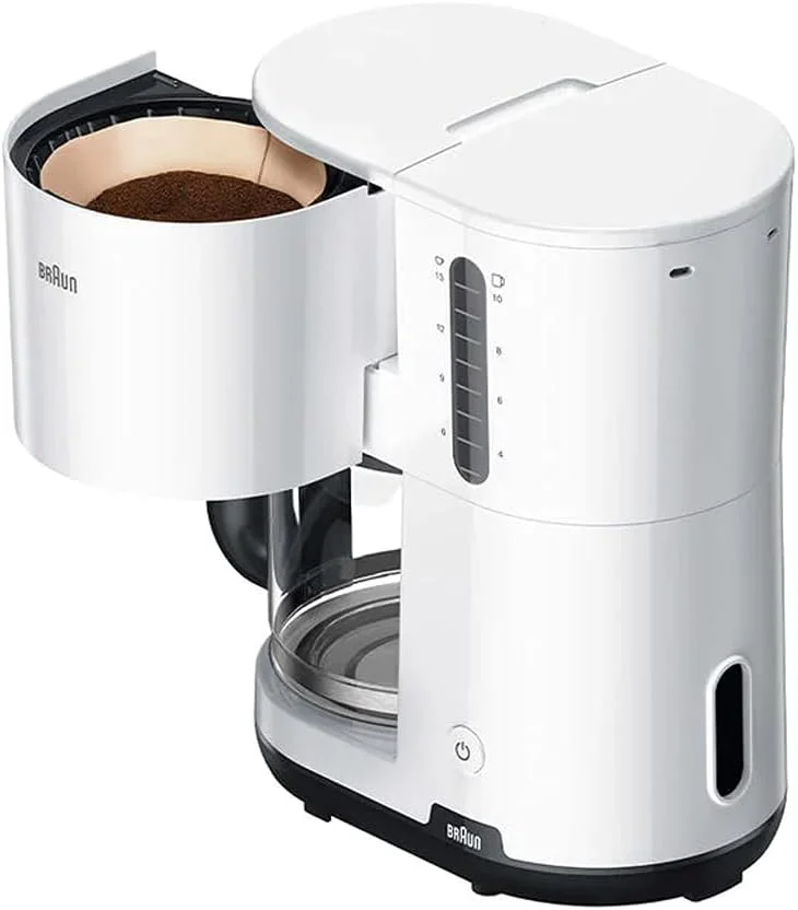 قهوه ساز فیلتری Braun Breakfast1 AromaCafe با سیستم OptiBrew، خاموش شدن خودکار، مناسب برای تهیه تا 10 فنجان، قابل شستشو در ماشین ظرفشویی، سفید، KF1100WH