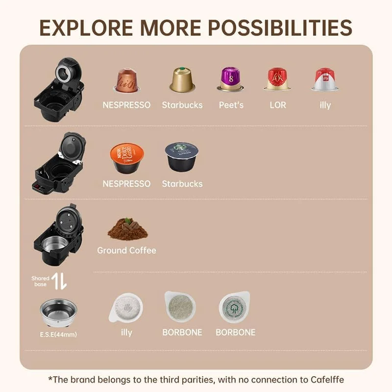 دستگاه قهوه ساز کپسولی کافلفه مدل MK-603، ۱۹ بار، ۴ در ۱، مناسب برای تهیه اسپرسو گرم/سرد، سازگار با کپسول نس*/دی جی*/پودر قهوه، ۲۲۰ ولت مناسب برای استفاده در عربستان سعودی، دم آوری سریع، جمع و جور برای خانه/دفتر - تمیز کردن آسان، سفید