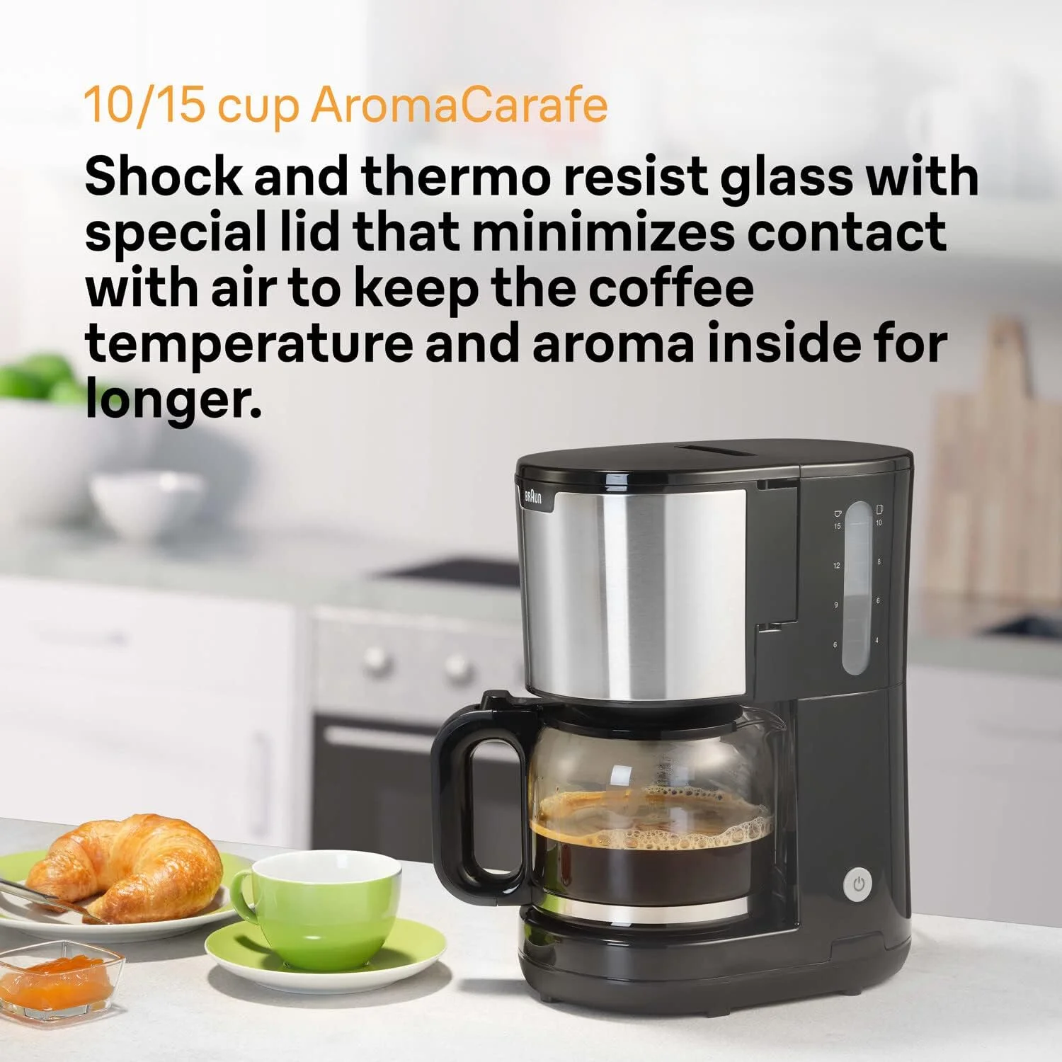 دستگاه قهوه ساز فیلتری براون مدل PurShine KF 1500 BK با قوری شیشه ای برای 10 فنجان، سیستم OptiBrew، خاموش شدن خودکار، 1000 وات، رنگ: مشکی