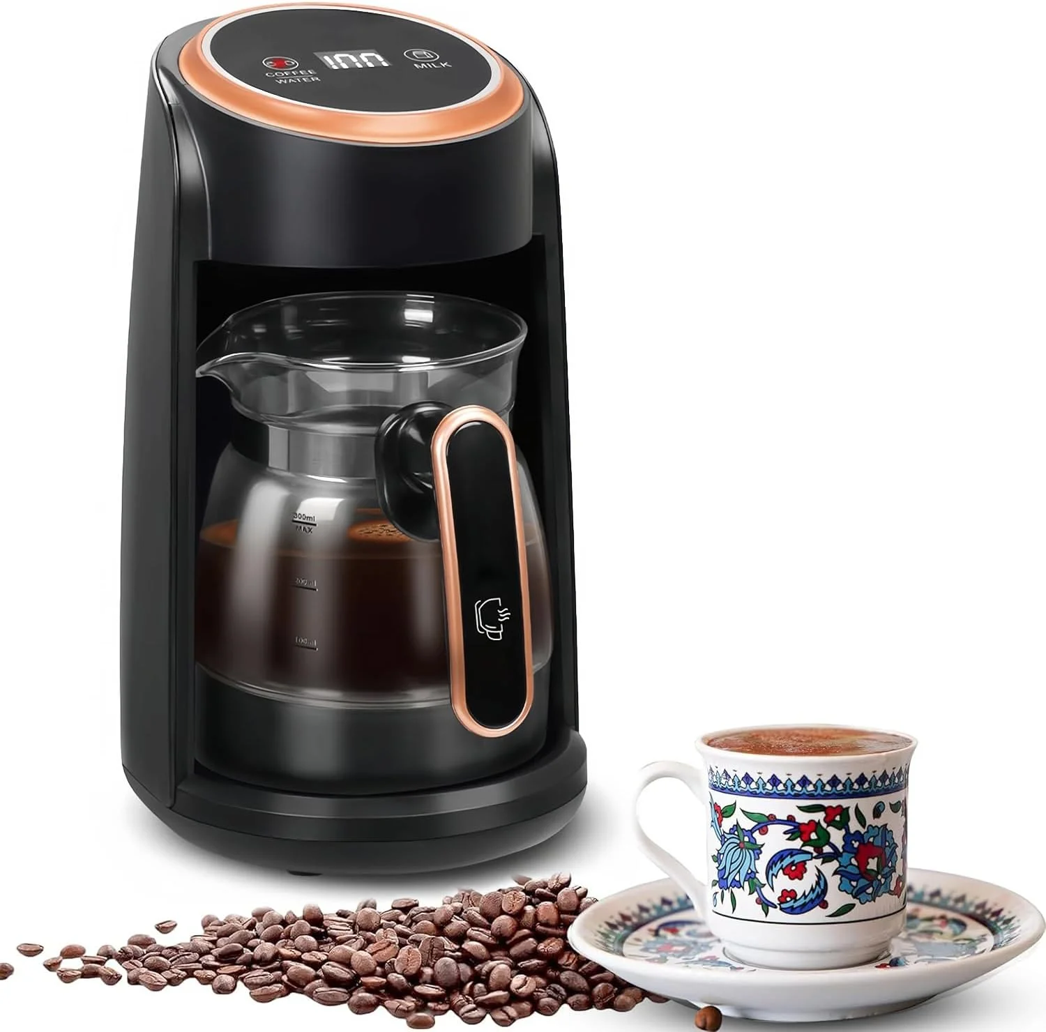 قهوه ساز ترکی Angju، قهوه جوش برقی شیشه ای قابل حمل با صفحه نمایش، دستگاه قهوه ترک و نوشیدنی های گرم و گرم کردن شیر، قهوه جوش اتوماتیک مناسب دفتر و مسافرت
