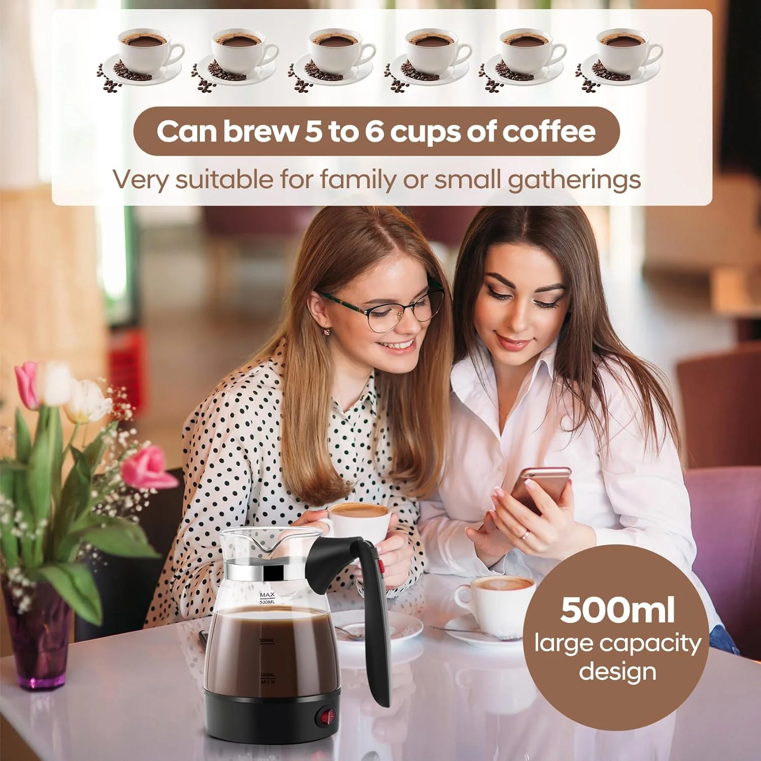 قهوه ساز ترک آنجو، دستگاه قهوه ترک شیشه ای برقی قابل حمل با دسته تاشو، قهوه جوش برقی عربی یا چای و آب جوش، کتری گرم کننده برای دفتر و مسافرت