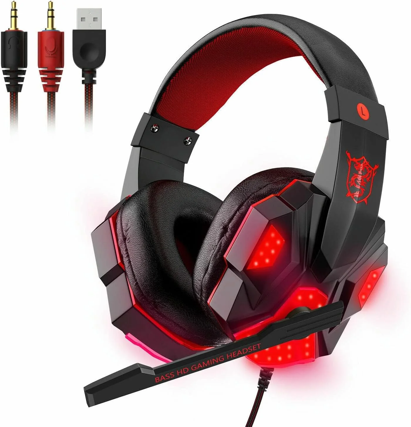 هدست گیمینگ استریو حرفه ای TERRIFI با میکروفون حذف نویز ENC، نور LED، صدای فراگیر و گوشی های نرم مموری فوم برای PS5 PS4 برای Xbox One Switch PC لپ تاپ موبایل، قرمز