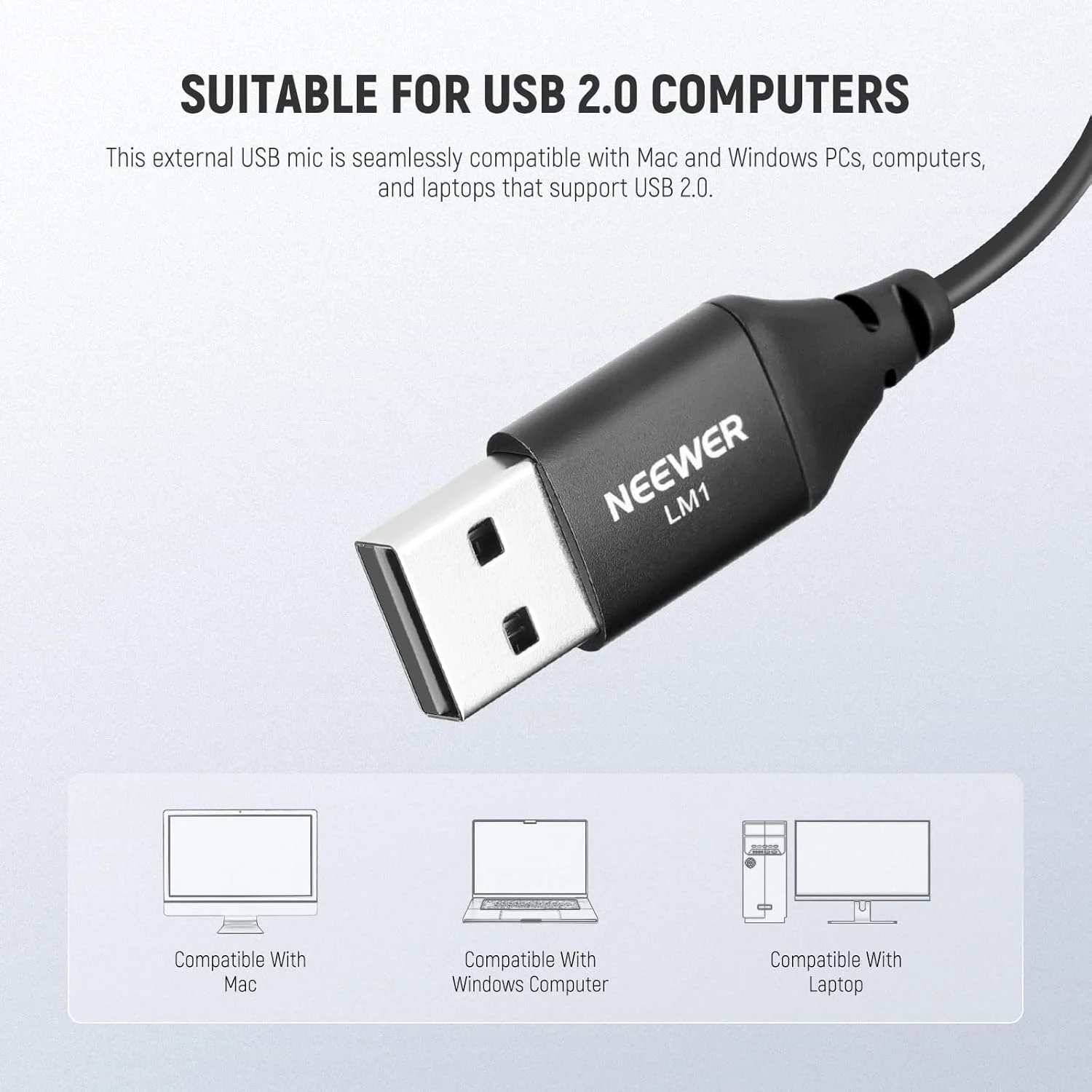 میکروفون یقه‌ای USB A نیور، میکروفون لاوالیر گیره‌ای مینی همه جهته با قابلیت اتصال آسان، کابل 2 متری برای USB 2.0 مک ویندوز کامپیوتر شخصی لپ تاپ یوتیوب اسکایپ پادکست بازی وبلاگ کنفرانس ویدئویی، LM1