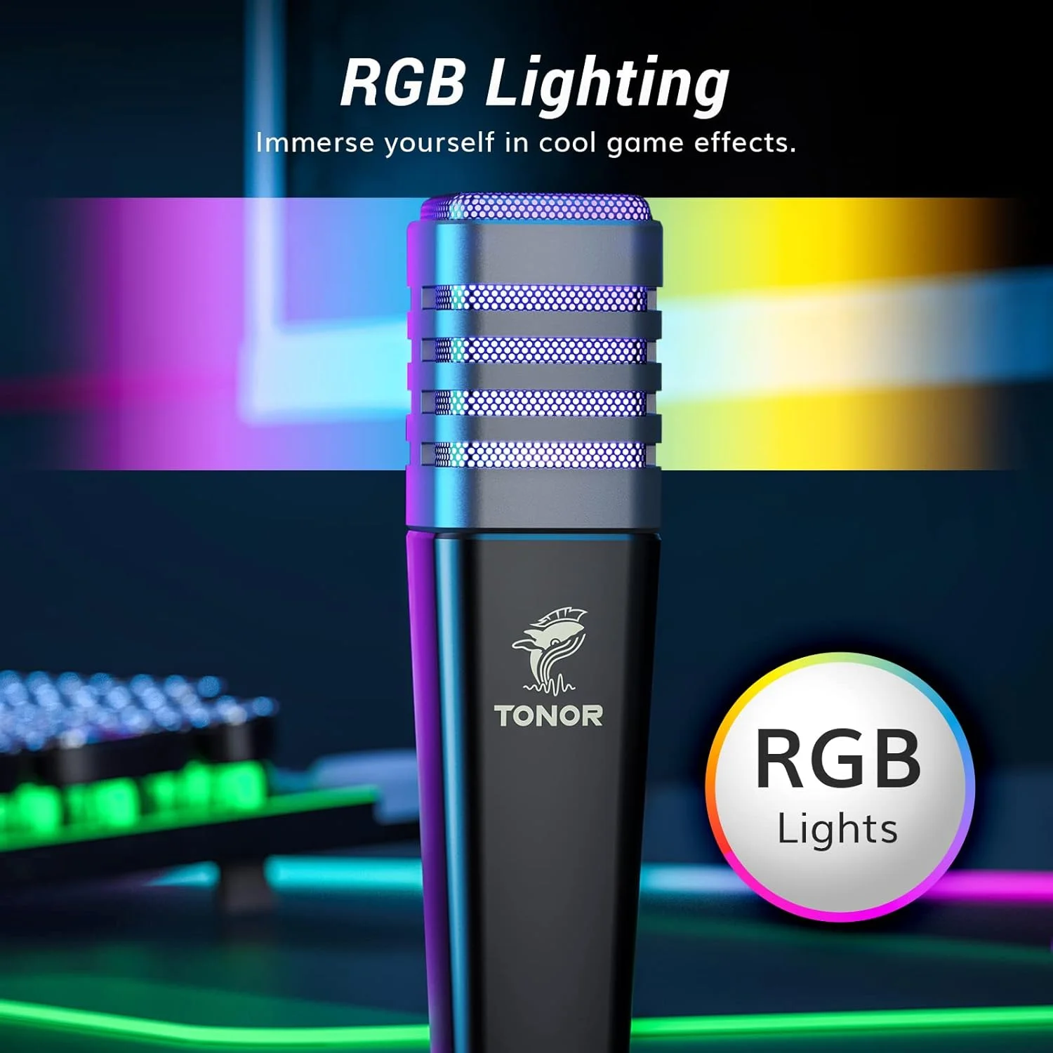 میکروفون USB گیمینگ TONOR میکروفون RGB کامپیوتر استریم پادکست استودیویی کاردیوئید با پایه میکروفون برای بازی، یوتیوب، کنفرانس، آواز خواندن، میکروفون برای PS4 PS5، مدل TC30