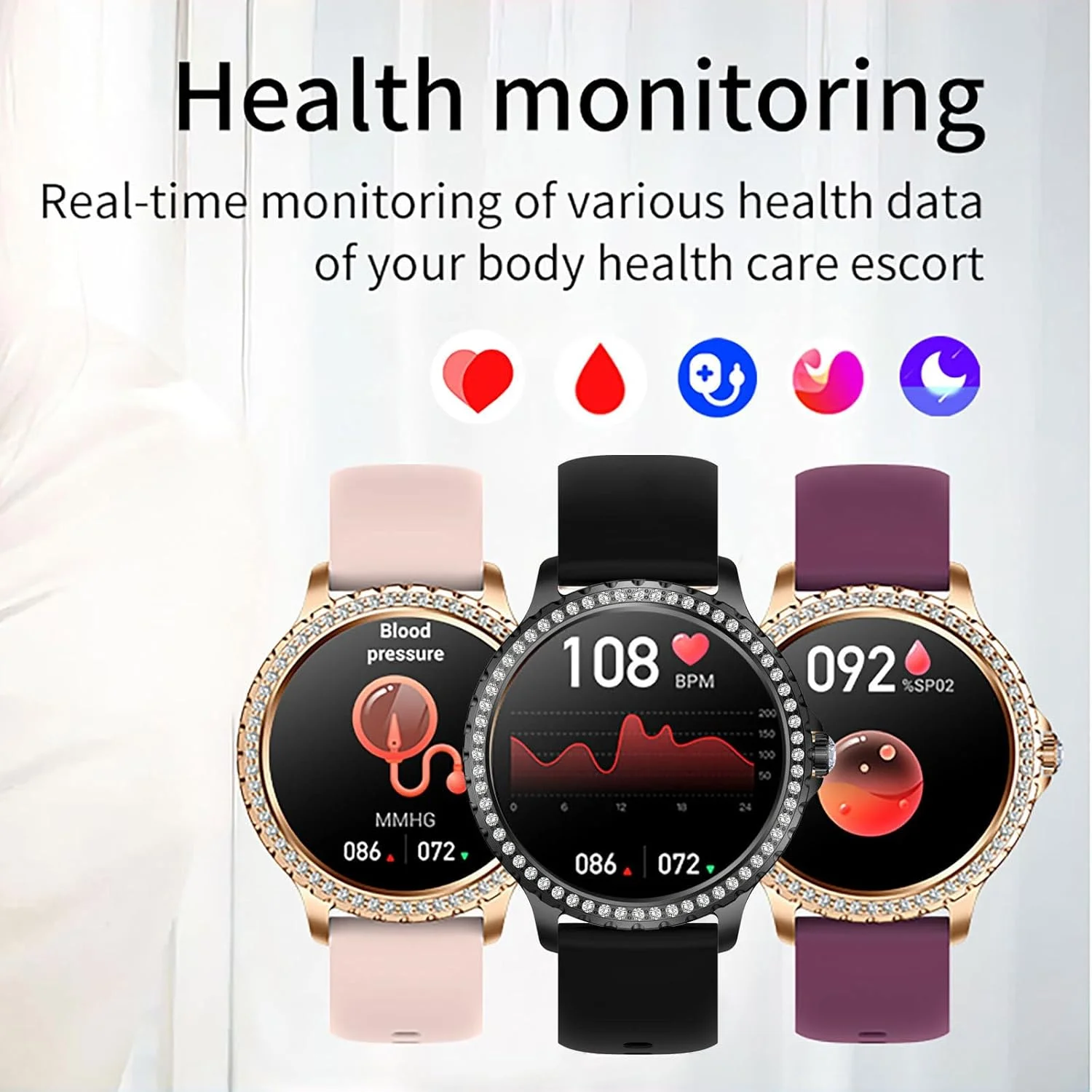 ساعت هوشمند مشکی لوکس زنانه Yihou، ردیاب تناسب اندام گرد الماسی برای تلفن های Android iOS با قابلیت پاسخگویی/برقراری تماس و پایش خواب ساعت هوشمند مشکی لوکس زنانه Yihou، ردیاب تناسب اندام گرد الماسی برای تلفن های Android iOS با قابلیت پاسخگویی/برقراری تماس و پایش خواب