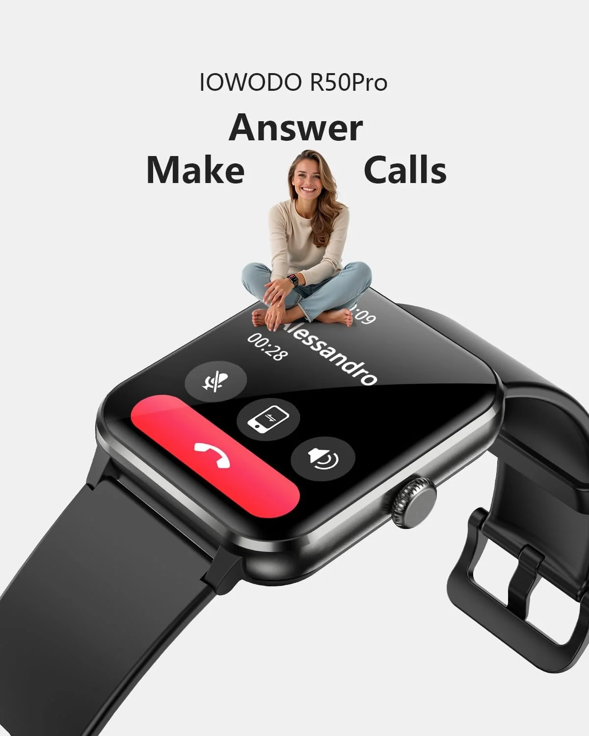 ساعت هوشمند، ساعت هوشمند 1.85 اینچی HD برای مردان و زنان (پاسخ/برقراری تماس)، ساعت تناسب اندام با ضربان قلب/خواب/Spo2/IP68 ضد آب/100+ حالت ورزشی، گام شمار، ردیاب فعالیت برای اندروید و iOS (2 بند)