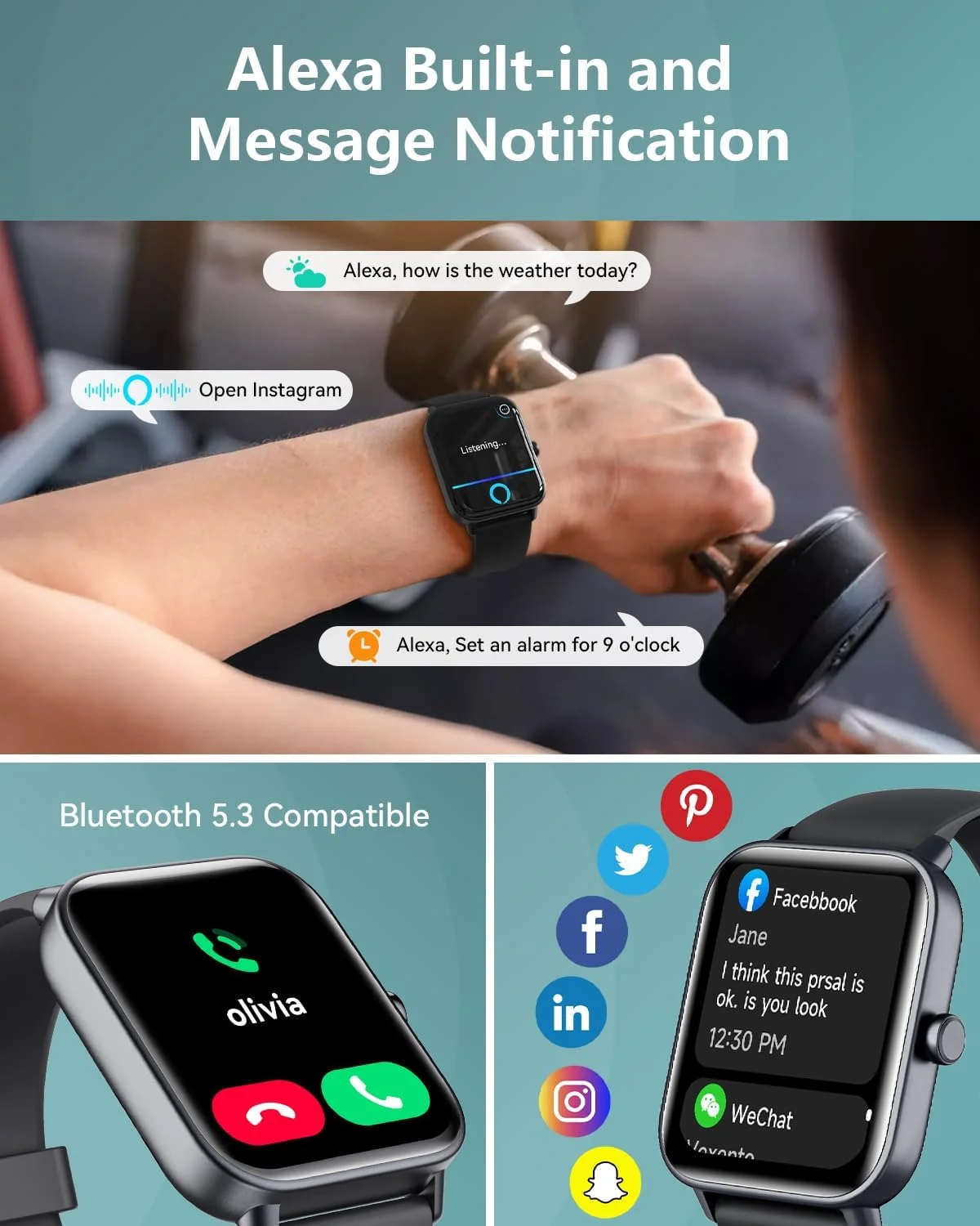 ساعت هوشمند برای زنان/مردان، ساعت هوشمند سازگار با تلفن های اندرویدی و آیفون، صفحه نمایش 1.8 اینچی، ساعت های ورزشی برای زنان، ضد آب IP68 / تماس بلوتوثی، ضربان قلب / پایش خواب، مشکی