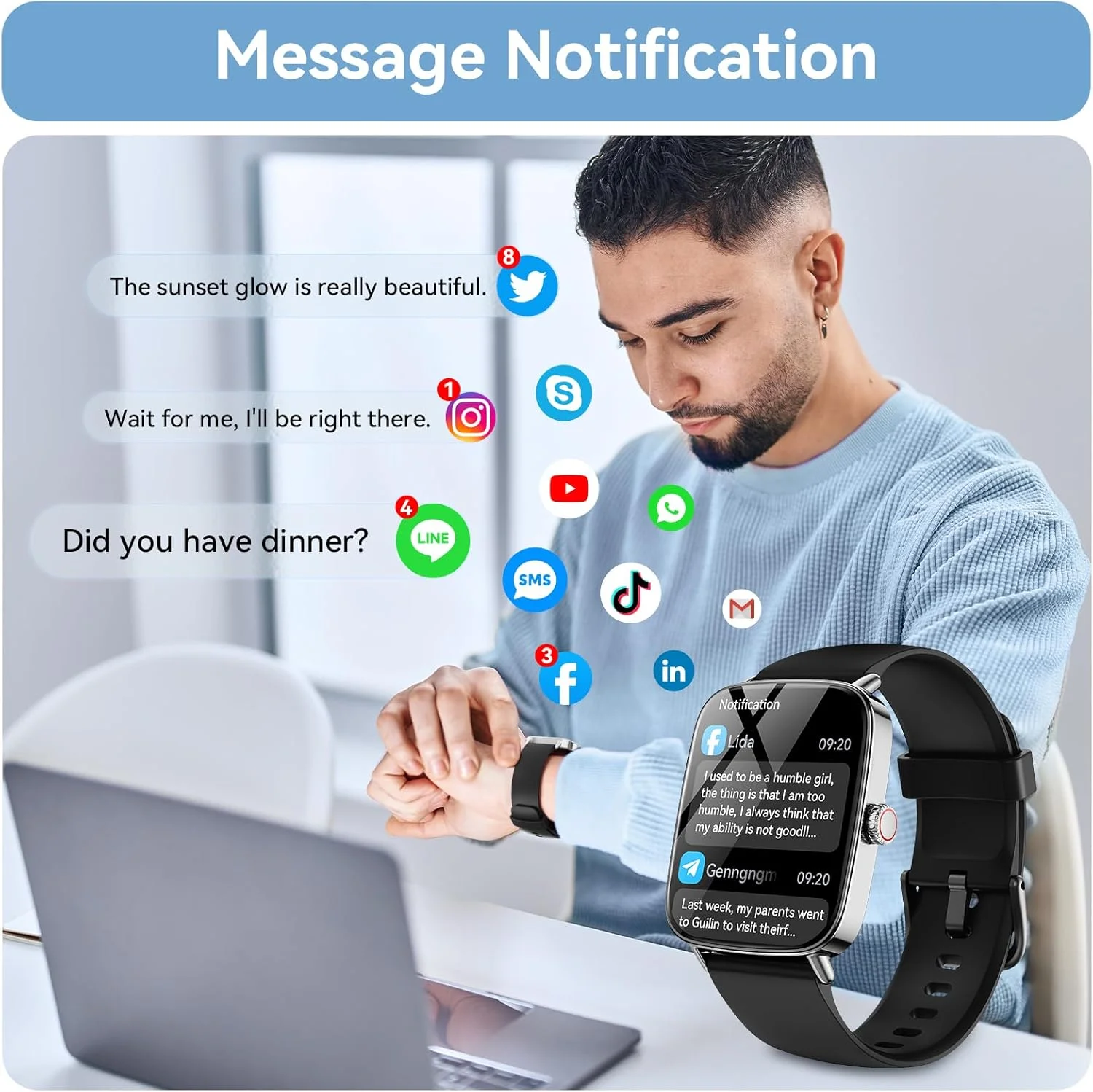 ساعت هوشمند برای زنان و مردان، ساعت هوشمند صفحه نمایش دینامیک HD 1.85 اینچی برای اندروید و آیفون با قابلیت پاسخگویی/برقراری تماس، ردیاب تناسب اندام با بیش از 110 حالت ورزشی، پایش ضربان قلب/SpO2/خواب، ضد آب IP68 (2 بند) ساعت هوشمند برای زنان و مردان، ساعت هوشمند صفحه نمایش دینامیک HD 1.85 اینچی برای اندروید و آیفون با قابلیت پاسخگویی/برقراری تماس، ردیاب تناسب اندام با بیش از 110 حالت ورزشی، پایش ضربان قلب/SpO2/خواب، ضد آب IP68 (2 بند)