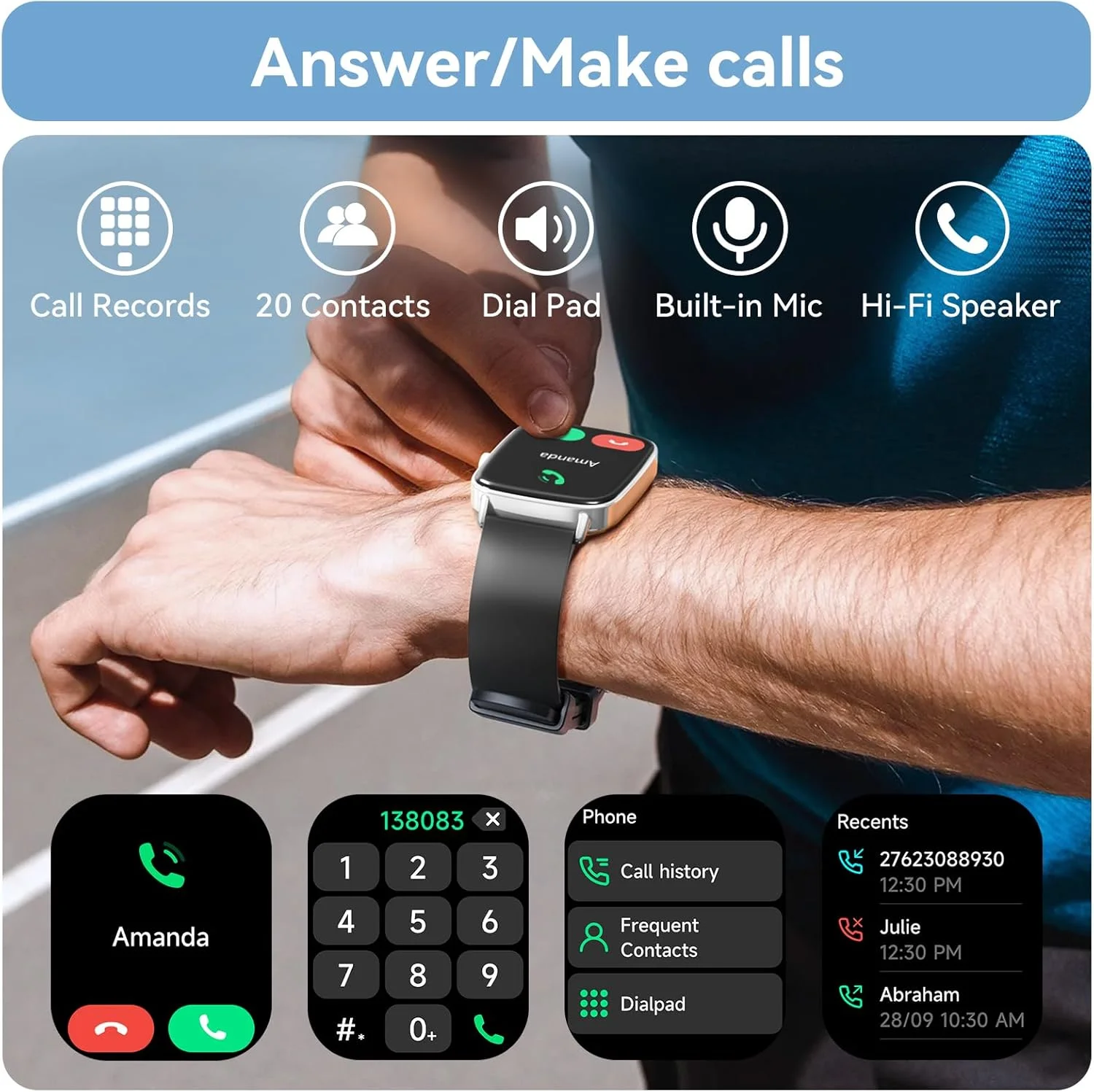 ساعت هوشمند برای زنان و مردان، ساعت هوشمند صفحه نمایش دینامیک HD 1.85 اینچی برای اندروید و آیفون با قابلیت پاسخگویی/برقراری تماس، ردیاب تناسب اندام با بیش از 110 حالت ورزشی، پایش ضربان قلب/SpO2/خواب، ضد آب IP68 (2 بند) ساعت هوشمند برای زنان و مردان، ساعت هوشمند صفحه نمایش دینامیک HD 1.85 اینچی برای اندروید و آیفون با قابلیت پاسخگویی/برقراری تماس، ردیاب تناسب اندام با بیش از 110 حالت ورزشی، پایش ضربان قلب/SpO2/خواب، ضد آب IP68 (2 بند)