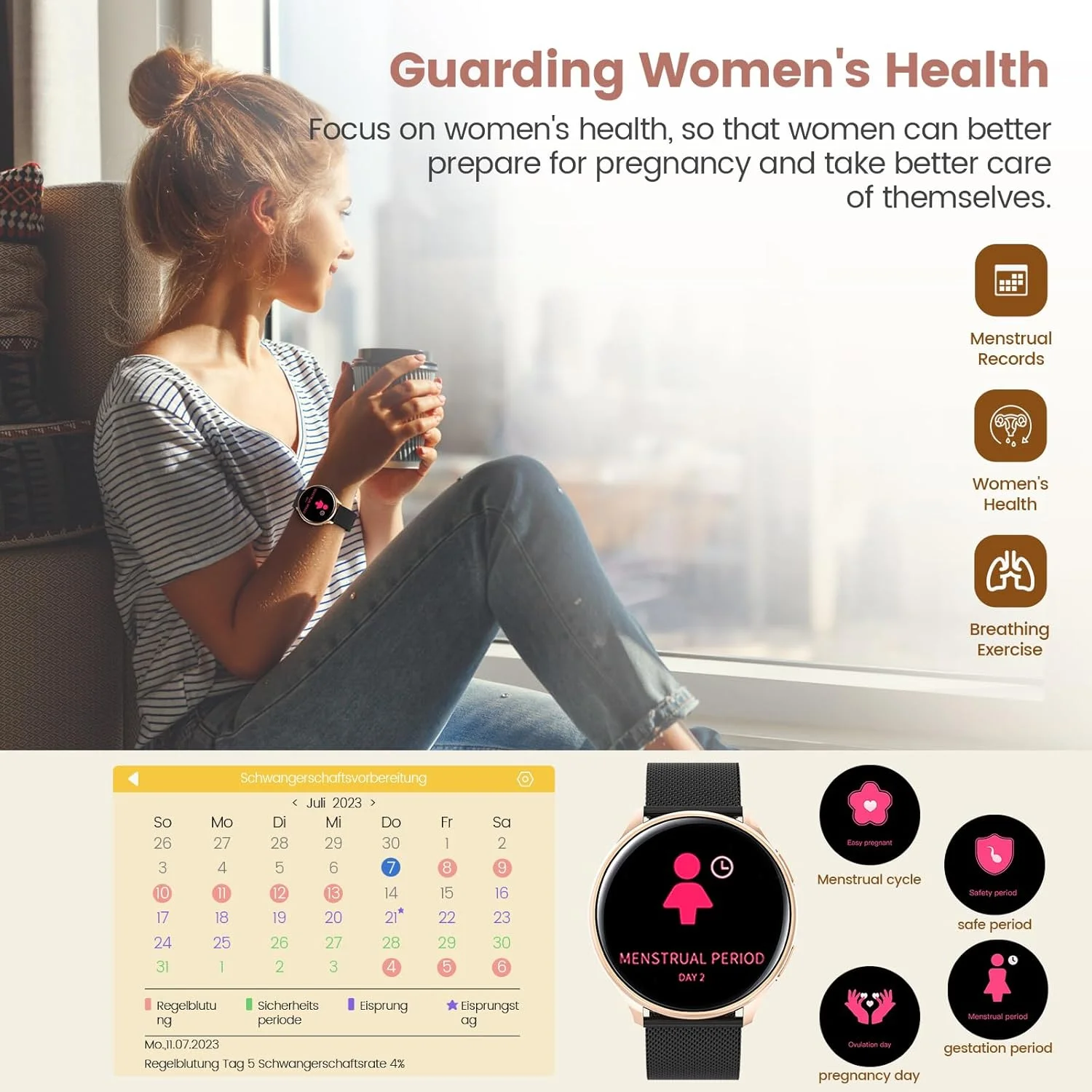 ساعت هوشمند زنانه، ساعت تناسب اندام 1.39 اینچی با مانیتور ضربان قلب/فشار خون/SpO2، ردیابی چرخه قاعدگی بانوان، ضد آب IP67، 113 حالت ورزشی برای اندروید و آیفون (مشکی رزگلد) ساعت هوشمند زنانه، ساعت تناسب اندام 1.39 اینچی با مانیتور ضربان قلب/فشار خون/SpO2، ردیابی چرخه قاعدگی بانوان، ضد آب IP67، 113 حالت ورزشی برای اندروید و آیفون (مشکی رزگلد)