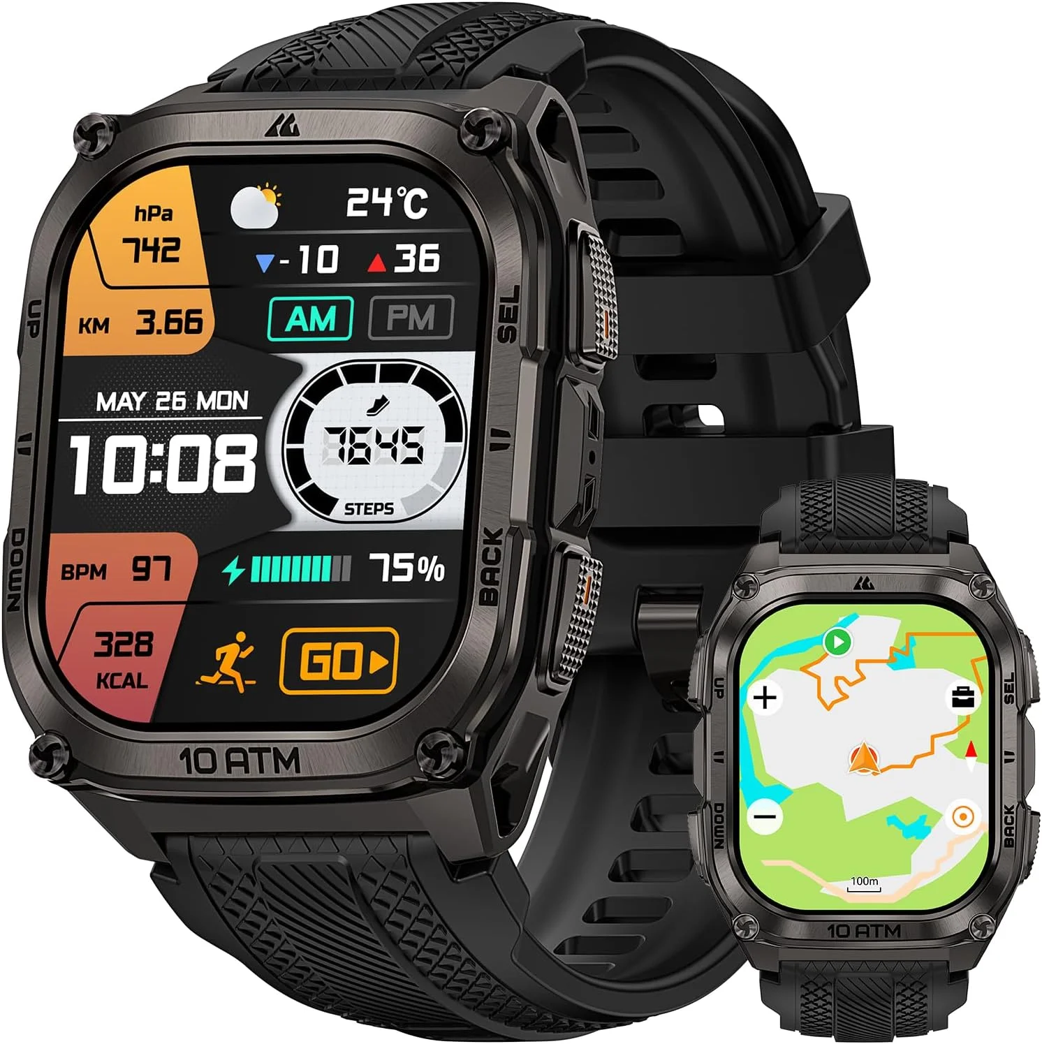 KOSPET Tank M4 Smart Watch for Men, Full Stainless Steel, GPS & Offline Maps, 10ATM Waterproof 45m Freediving, 50-Day Battery, Bluetooth Calls, 24/7 Heart Monitor, for Android & iOS