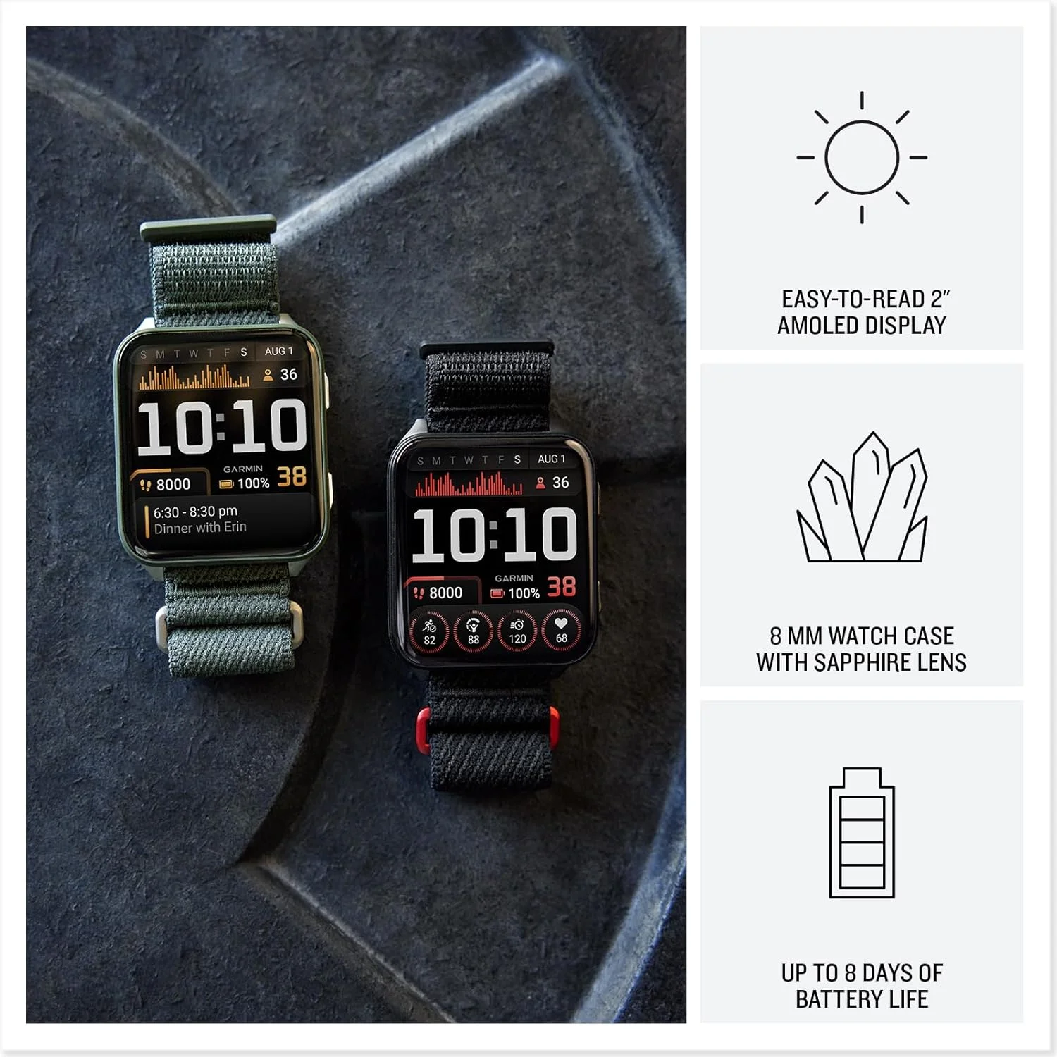 ساعت هوشمند GPS باریک و سبک Garmin® Venu® X1، صفحه نمایش AMOLED، ویژگی های پیشرفته سلامتی و تناسب اندام، مشکی با قاب پشتی تیتانیوم خاکستری و بند نایلونی ComfortFit مشکی ساعت هوشمند GPS باریک و سبک Garmin® Venu® X1، صفحه نمایش AMOLED، ویژگی های پیشرفته سلامتی و تناسب اندام، مشکی با قاب پشتی تیتانیوم خاکستری و بند نایلونی ComfortFit مشکی